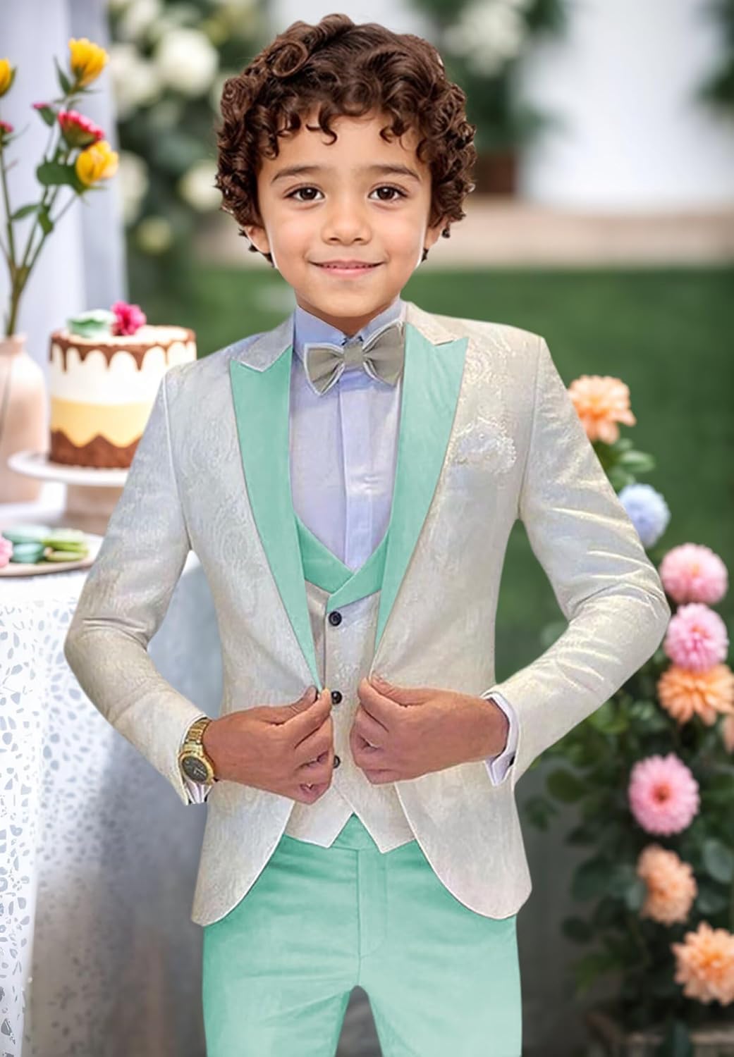 Boys Suit 3 Pieces Jacquard Slim Fit Formal Suits for Boys Teens Wedding Tuxedos Blazer Vest Pants