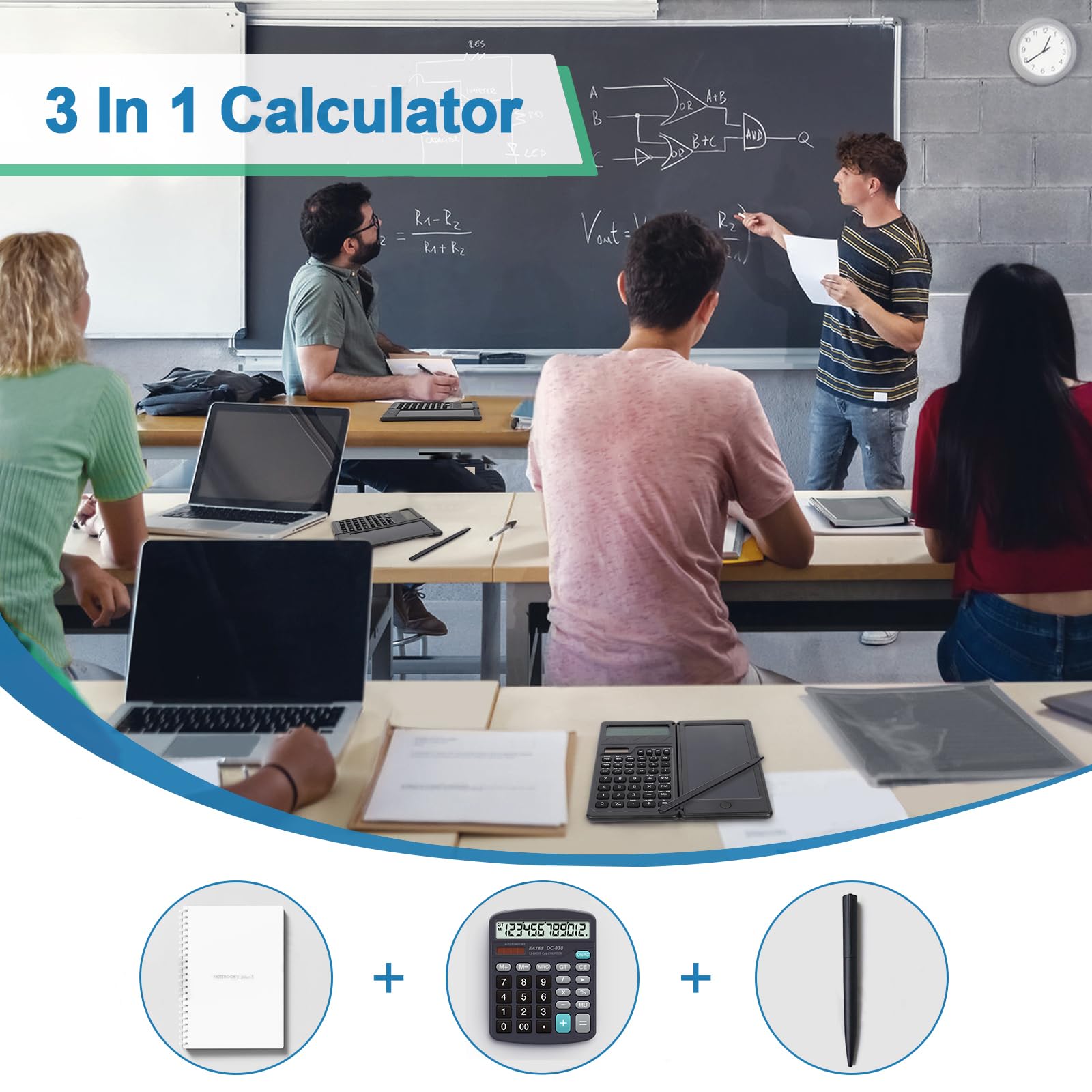 Calculatrices scientifiques pour étudiants, grand écran à 10 chiffres/calculatrice de mathématiques avec bloc-notes pour collège lycée et collège (noir)