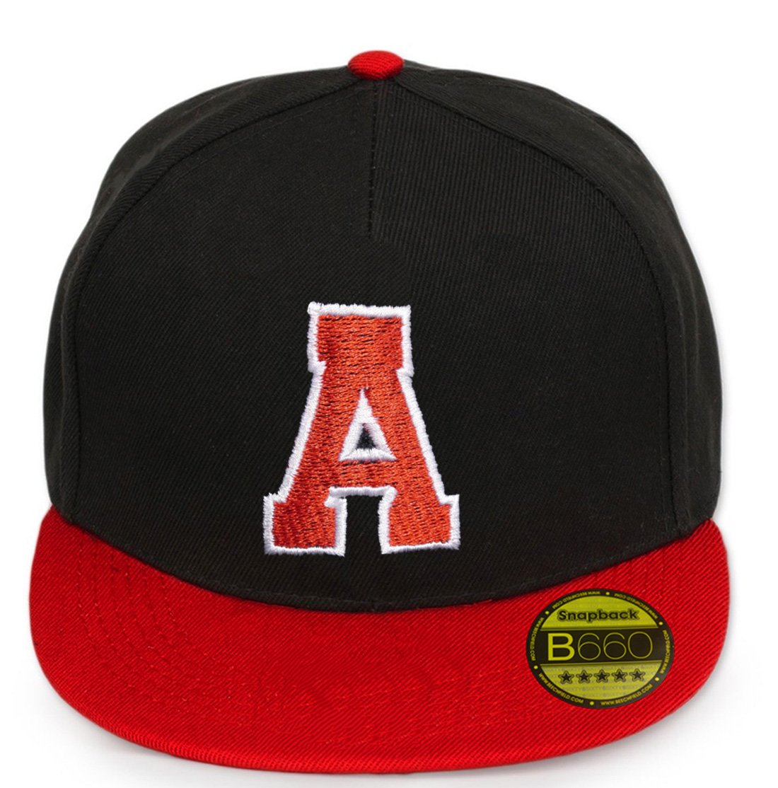 BeechfieldABC Letter Snapback Cap in Red black / White with letters A to Z 23