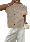 BLENCOT Womens Cap Sleeve Sweaters Summer Casual Short Sleeve Knit Tank Tops Loose Fit Crew Neck Pullover
