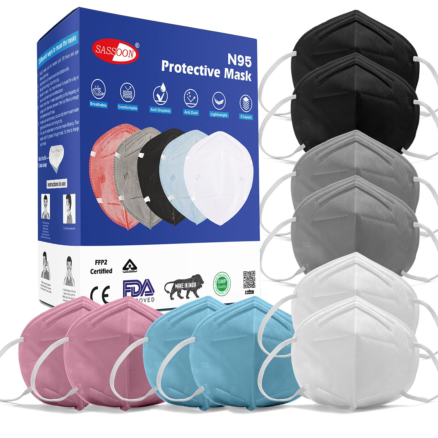 Sassoon BIS Approved N95 Face Mask Combo- Cotton Reusable & Washable Mask with 6 Layer Protection-image-15