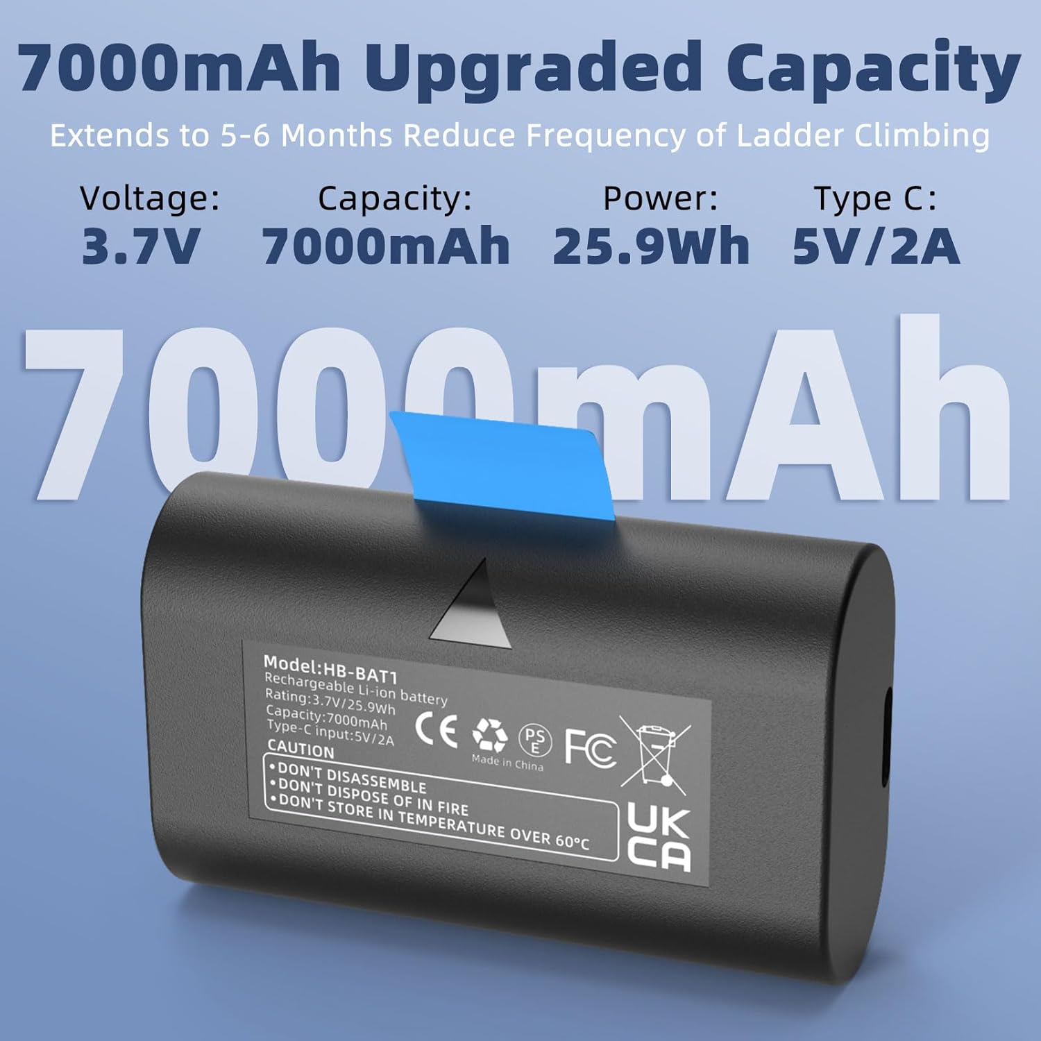 2-Pack 7000mAh Battery Compatible with SimpliSafe Wireless Outdoor Security Camera Models CMOB1, SCM301, CM0B1, Replacement for Battery SSCAM-BAT1, 3.7V Rechargeable with 2 Type-C Cables