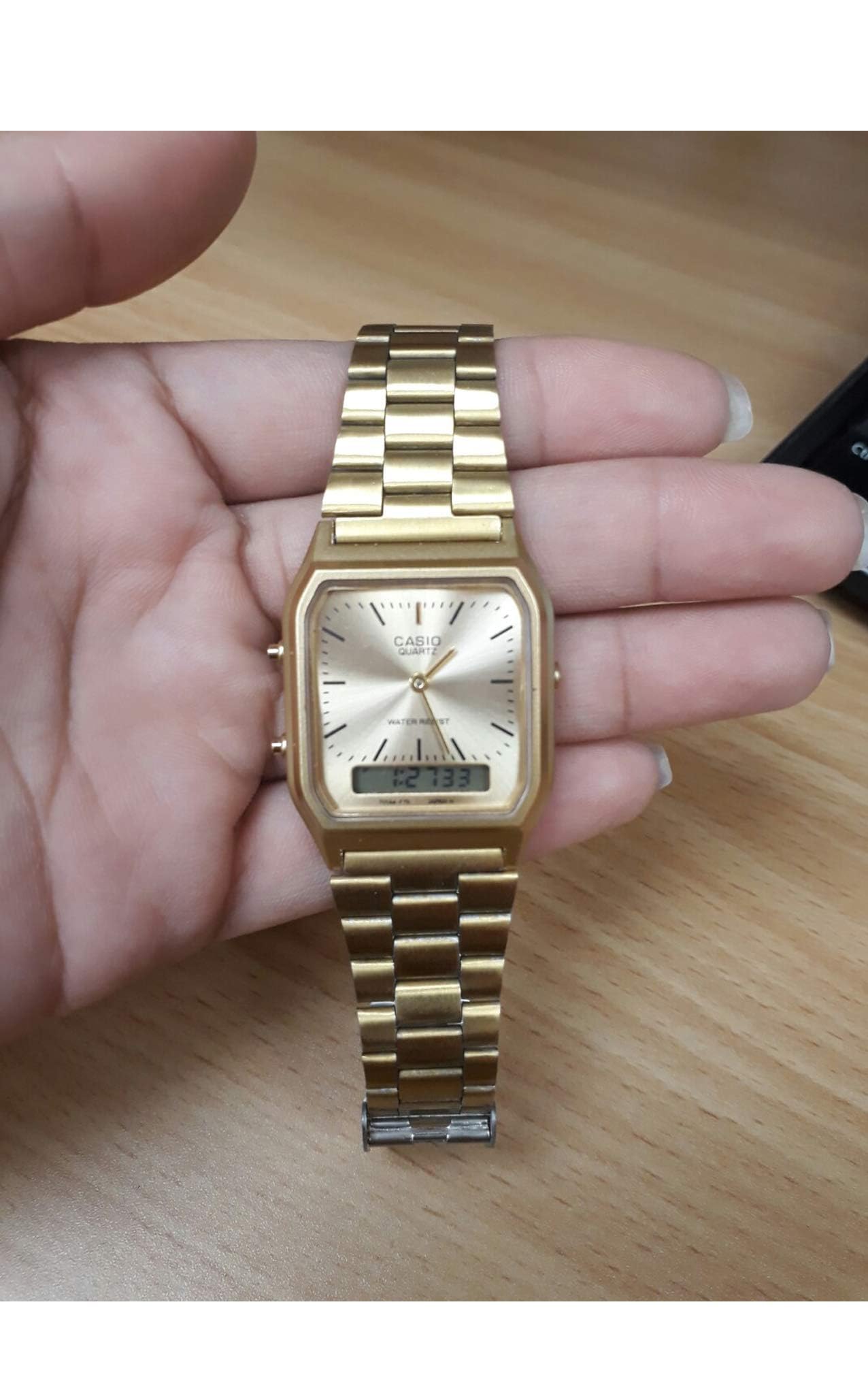 Casio AQ230GA-9D Men's Analog Digital Dual Time Gold Tone Metal Band Watch