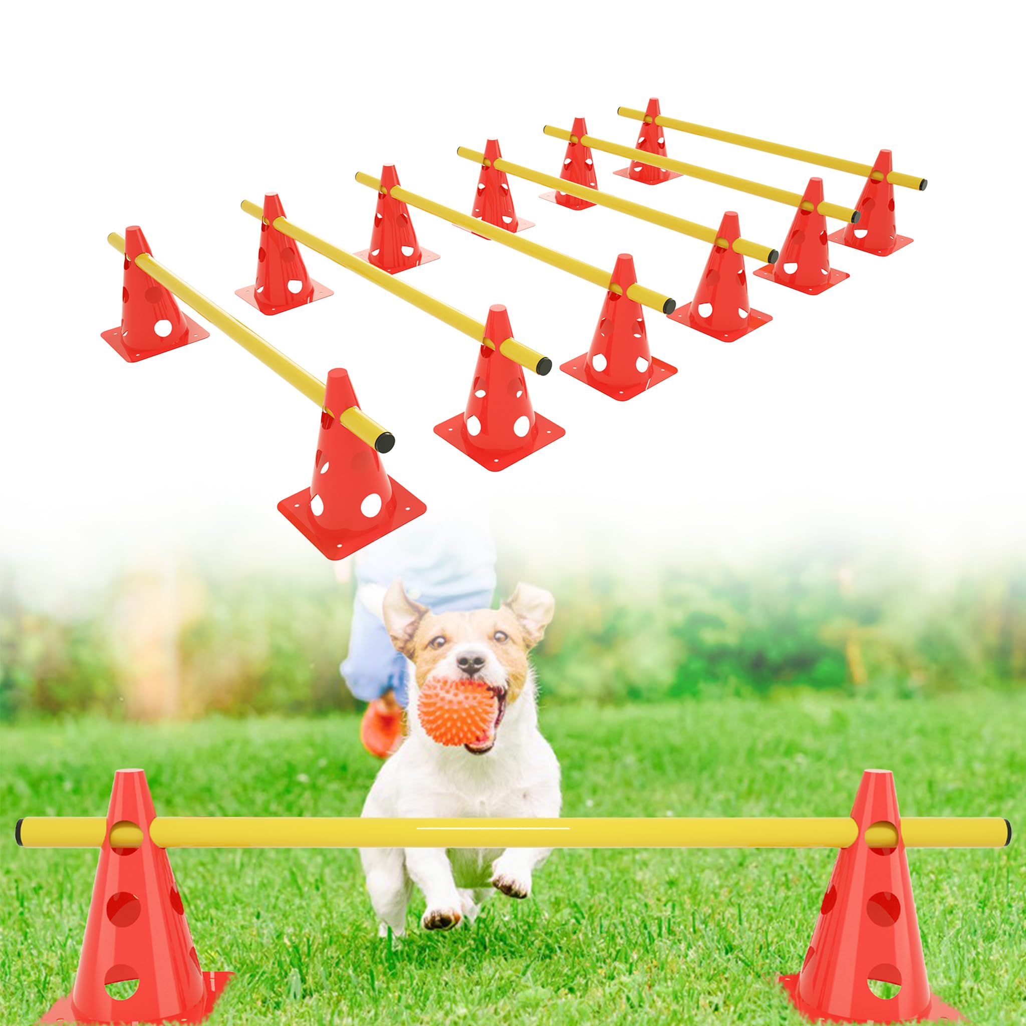 6er Sports Steckhürdenset Höhenverstellbar Agility Hürden Steckhürden Set für Kinder Hunde Agility Training Koordinationstraining,Ink.12 Kegel + 6 Stangen