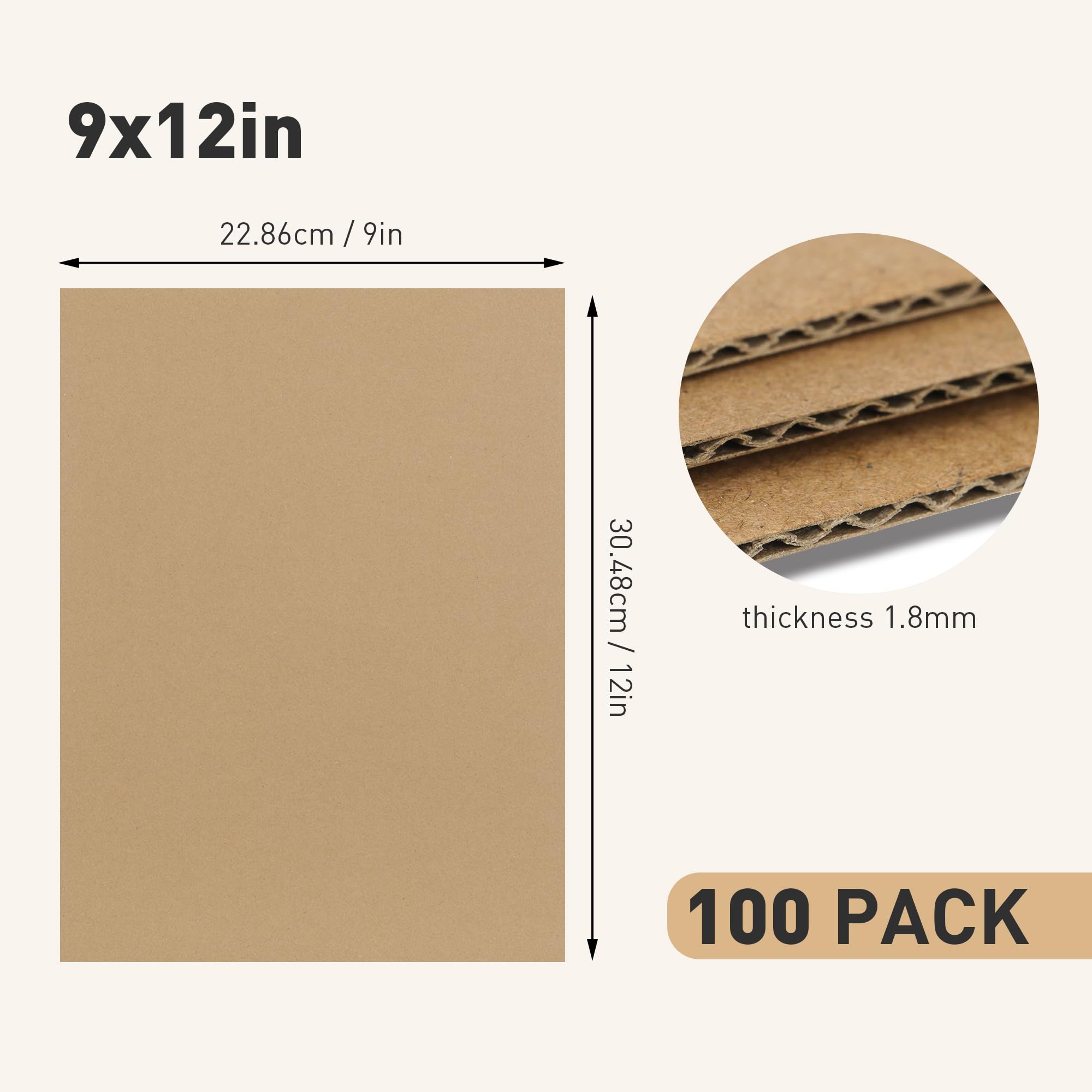 FARRAY Confezione da 100 fogli di cartone ondulato da 22 x 30 cm, retro in cartone kraft marrone spesso 1,8 mm, per imballaggio, spedizione, spedizione, artigianato