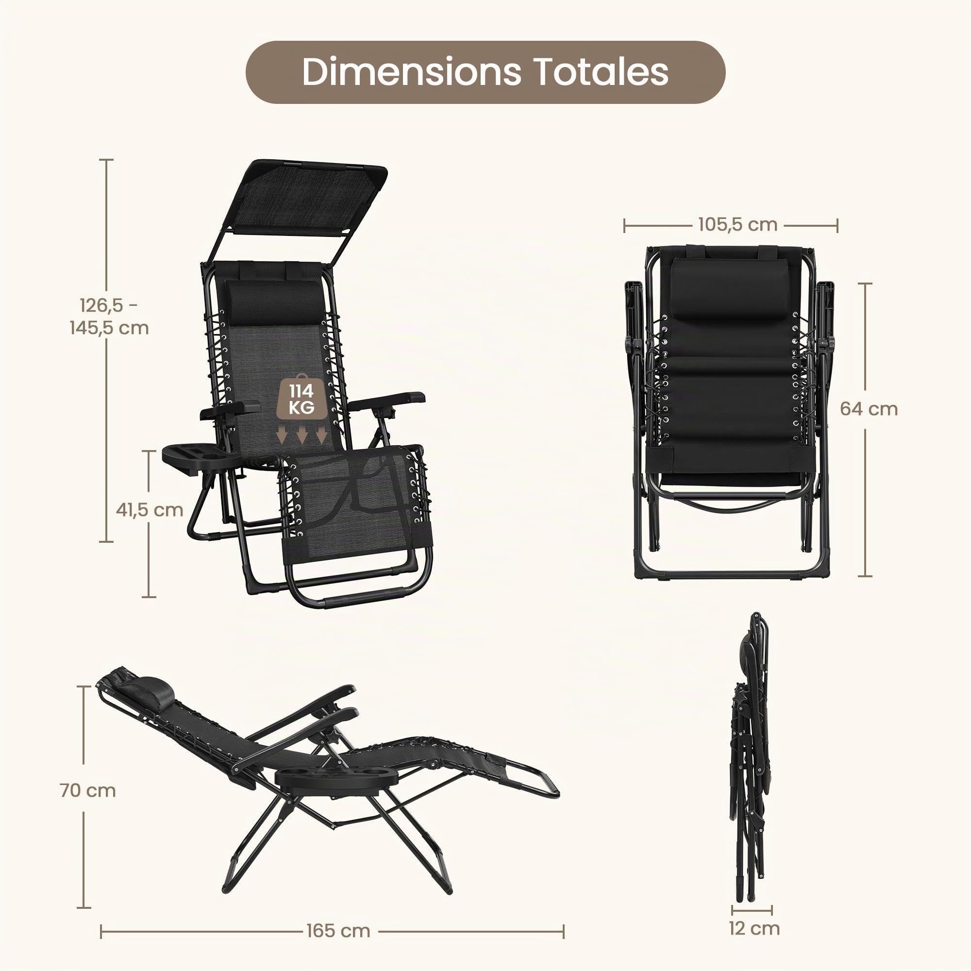 Abician Bain de Soleil Chaise Longue de Jardin avec Pare-Soleil & Appuie-tê