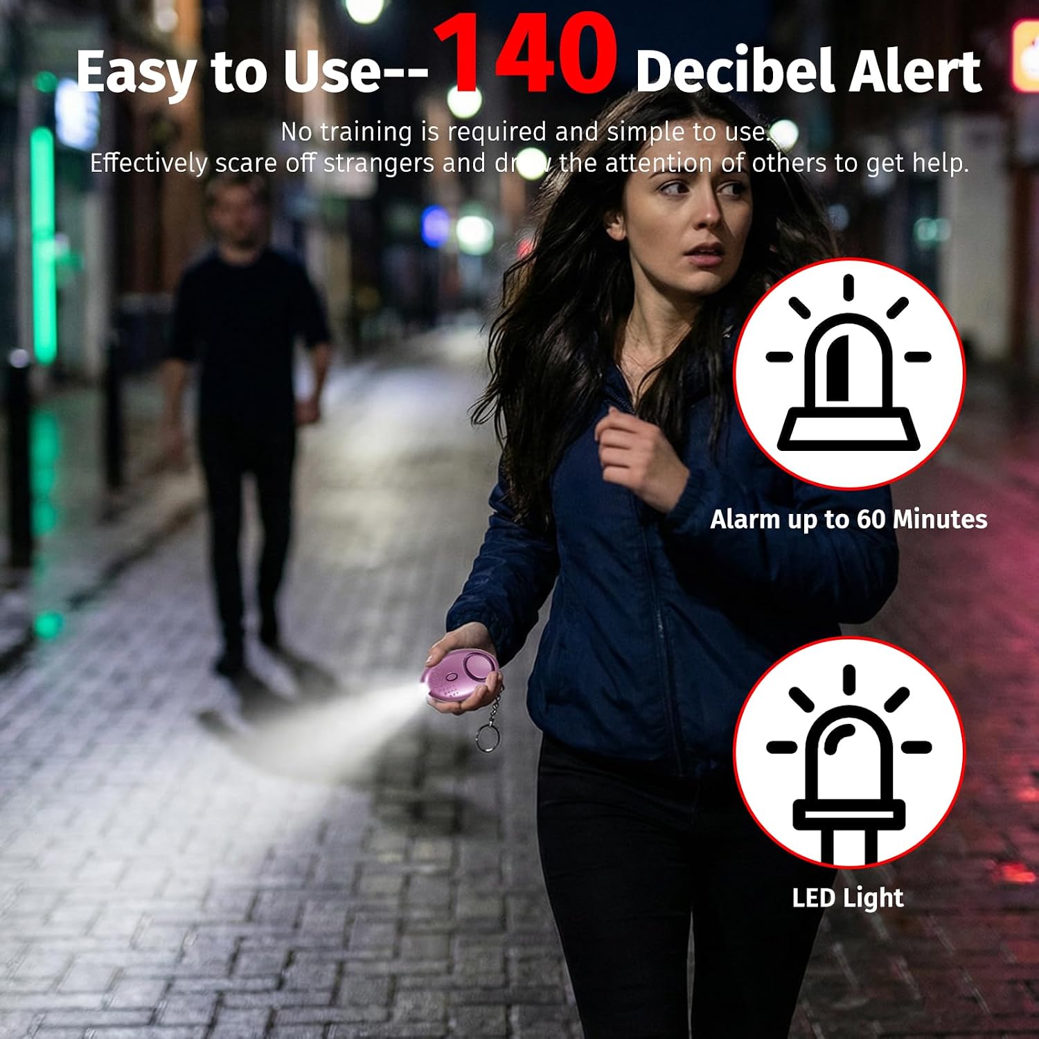Personal Alarm for Women, 5Pcs 140dB Self Defense Keychain LED Light image 5