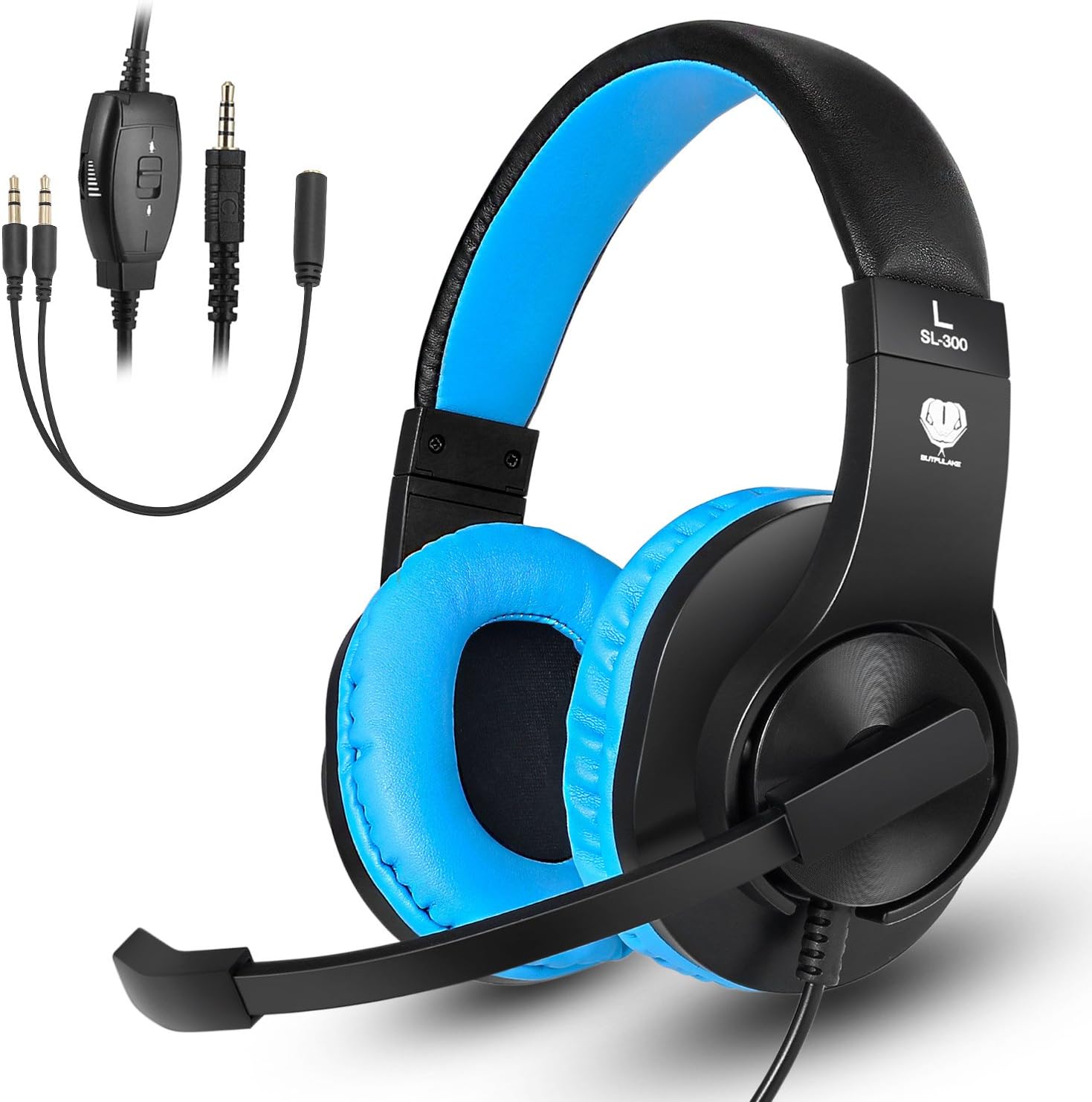 Gaming headset SL-300 with mic for PS4, Xbox one, PC, Computer, EZONE Noise Cancelling Over Ear Headphones with Microphone, Surround Sound, Volume Control, Soft Memory Earmuffs-Blue