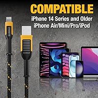 Vista 8 de DEWALT Heavy Duty USB to Lightning Cable [Apple MFiCertified] Durable iPhone Charger, Lightning Cables, Fast Charging iPhone Charger Cord Compatible
