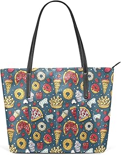Top Handle Bag for Women Pizza Chips Donut Vegan Leather Tote Lady Purse Shoulder Bag Travel Satchel with Zipper Weekender Handbag Festive Holiday Present for Her