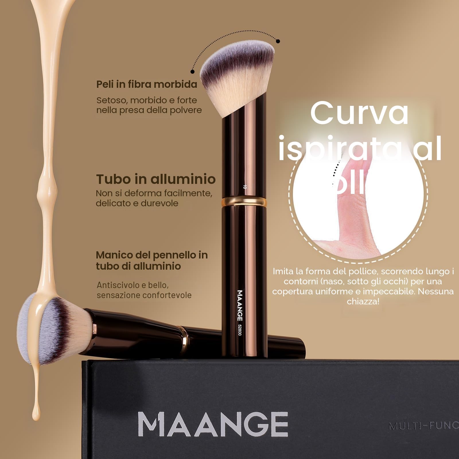 MAANGE 16 pennelli professionali per il trucco, scatola double-face, per fondotinta, cipria, contorno e fard, set completo con sacchetto e confezione regalo (marrone caffè)