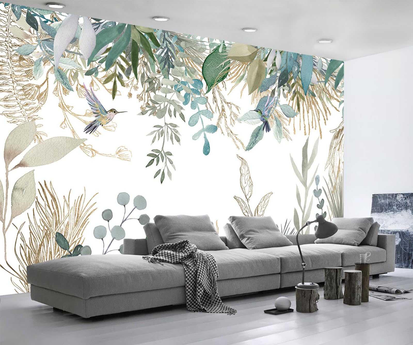 Papier peint panoramique tropical avec fleurs et oiseaux pour salon moderne 400x260