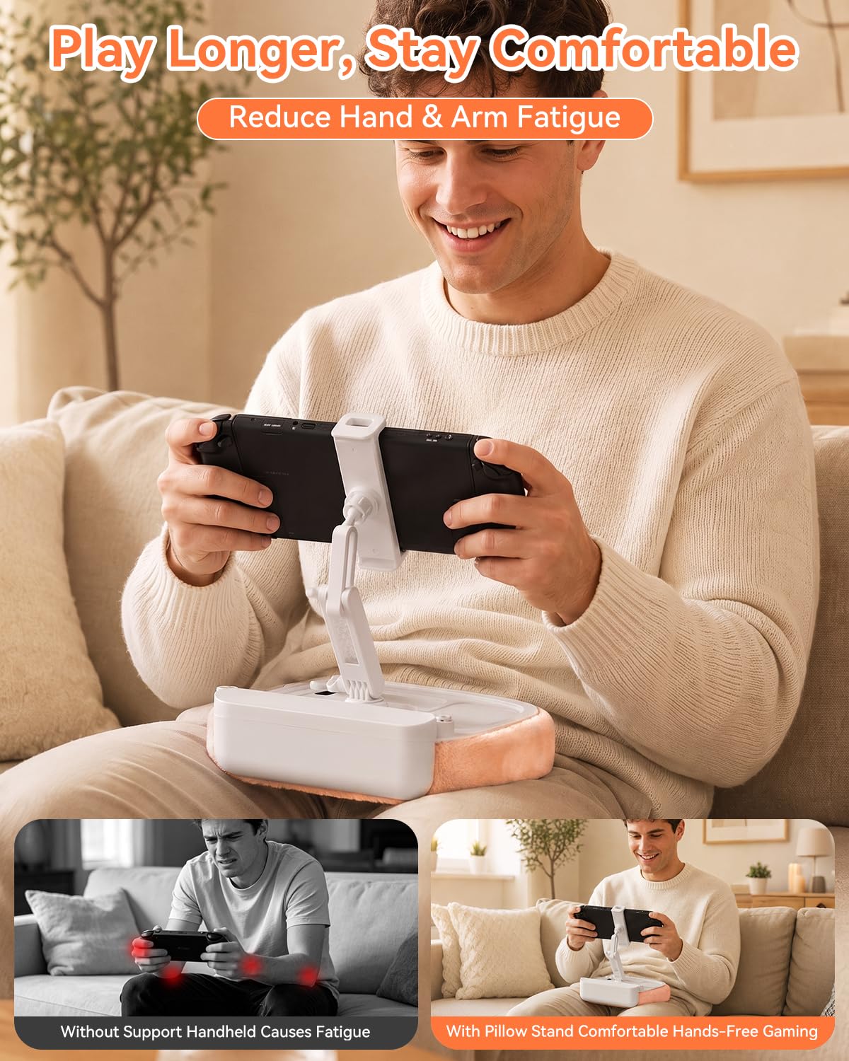 Supporto Cuscino iPad per Letto e Grembo – [270° 360° Regolabile][Rimovibile], Supporto Tablet a Mani Libere con Vassoi Snack, Rosa, Compatibile con iPad 5,4-8,8", Kindle, Telefono, Switch