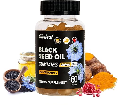 Gomitas de aceite de semilla negra con cúrcuma y granada  Suplemento antioxidante de 200 mg para apoyo inmunológico, salud de la piel y el corazón