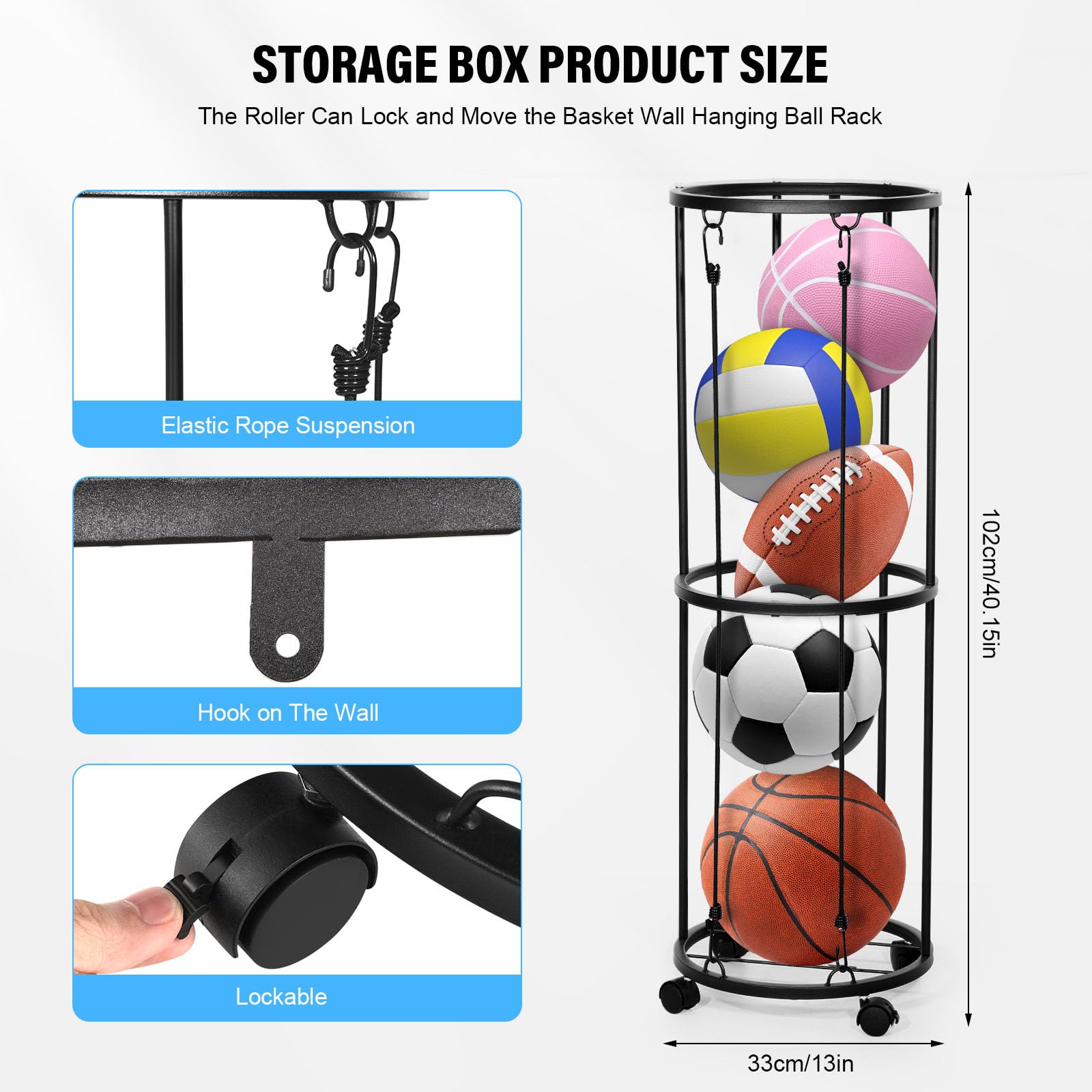 Buy 4-Tier Vertical Ball Storage Rack, Removable Vertical Display Sports Equipment Organizer For Basketball Volleyball Football Rugby Badminton Online - View #6