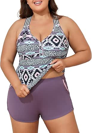 Summer Mae Plus Size Two Piece Swimsuits For Women Tankini Bathing Suits Flowy Swim Dress With - View #7