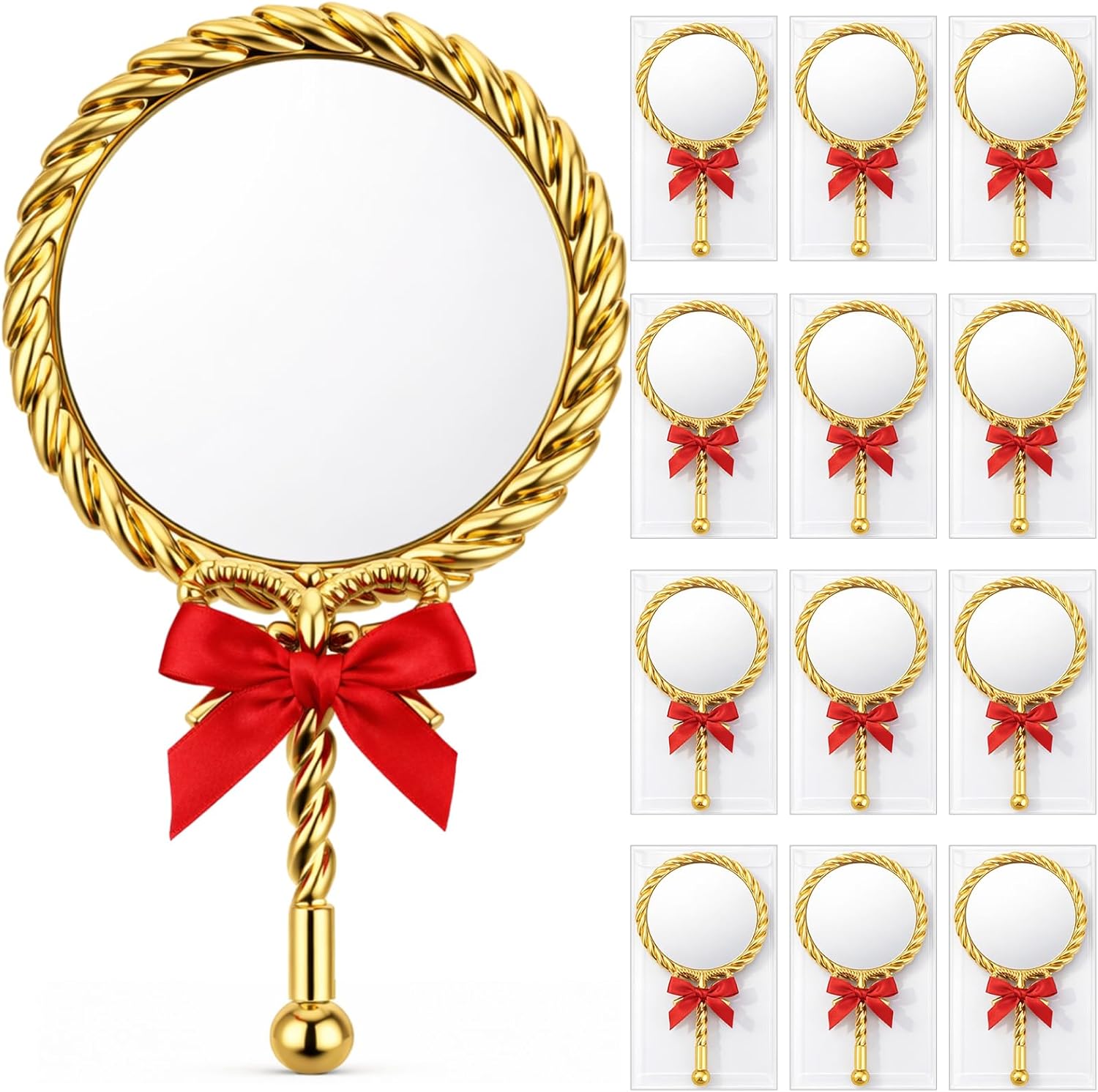 12 Set Vintage Handheld Mirror Bulk Small Hand Princess Mirrors with Handle Travel Decorative Portable for Bachelorette Wedding Princess Party Favors Gift Souvenir (Ornate,Gold)