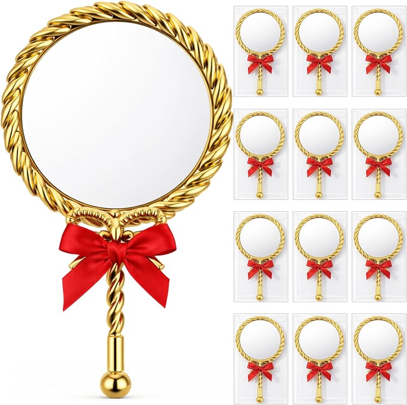 Teecyhooo Espelho de Mão Vintage Dourado com Alça, Pacote com 12