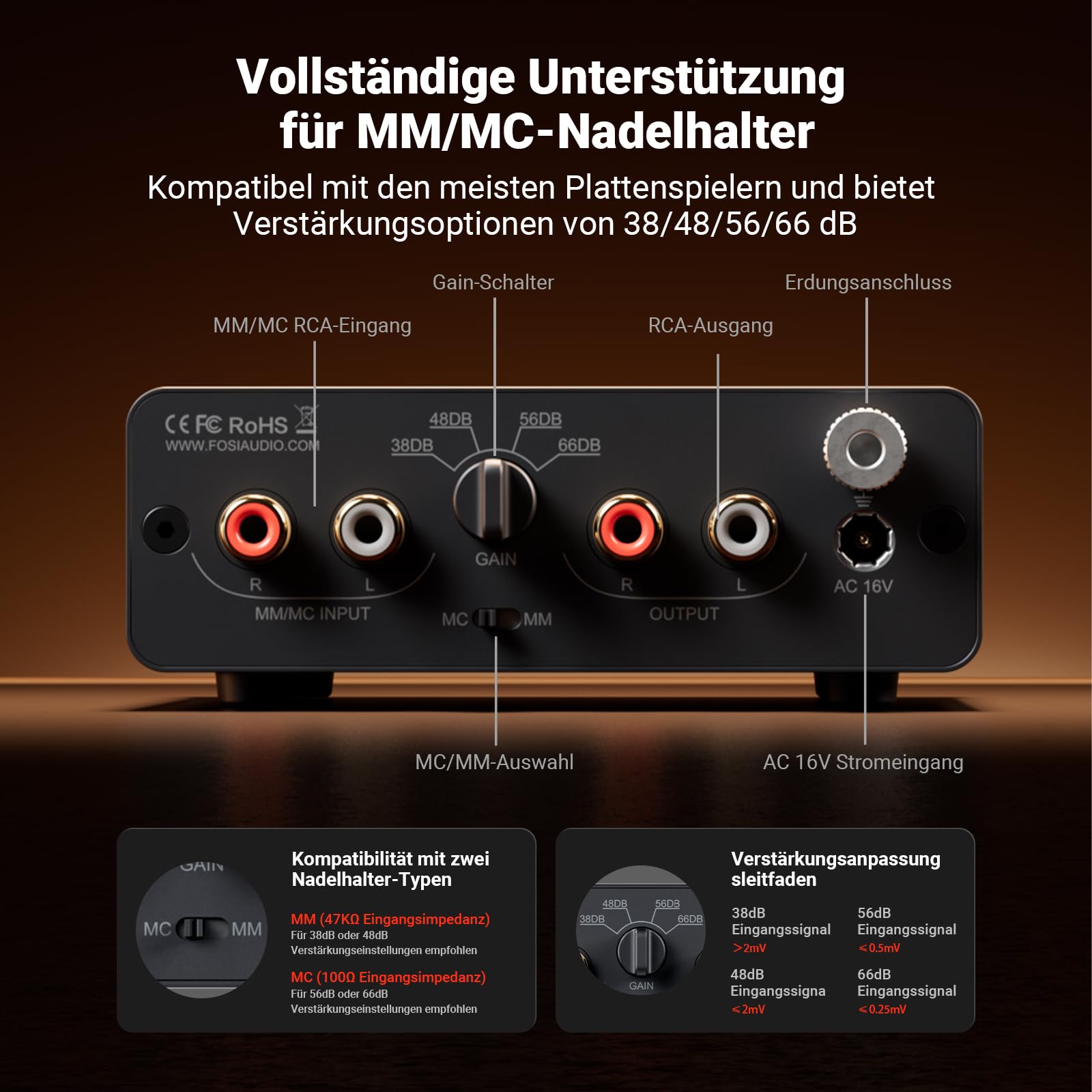 Fosi Audio Box X5 Phono Preamp for Turntable, Mini Preamplifier Home Stereo Audio for MM& MC Cartridge Turntable/Record Player/Active Speakers, 4-Level Adjustable Gain 38/48/56/66 dB with RCA Output