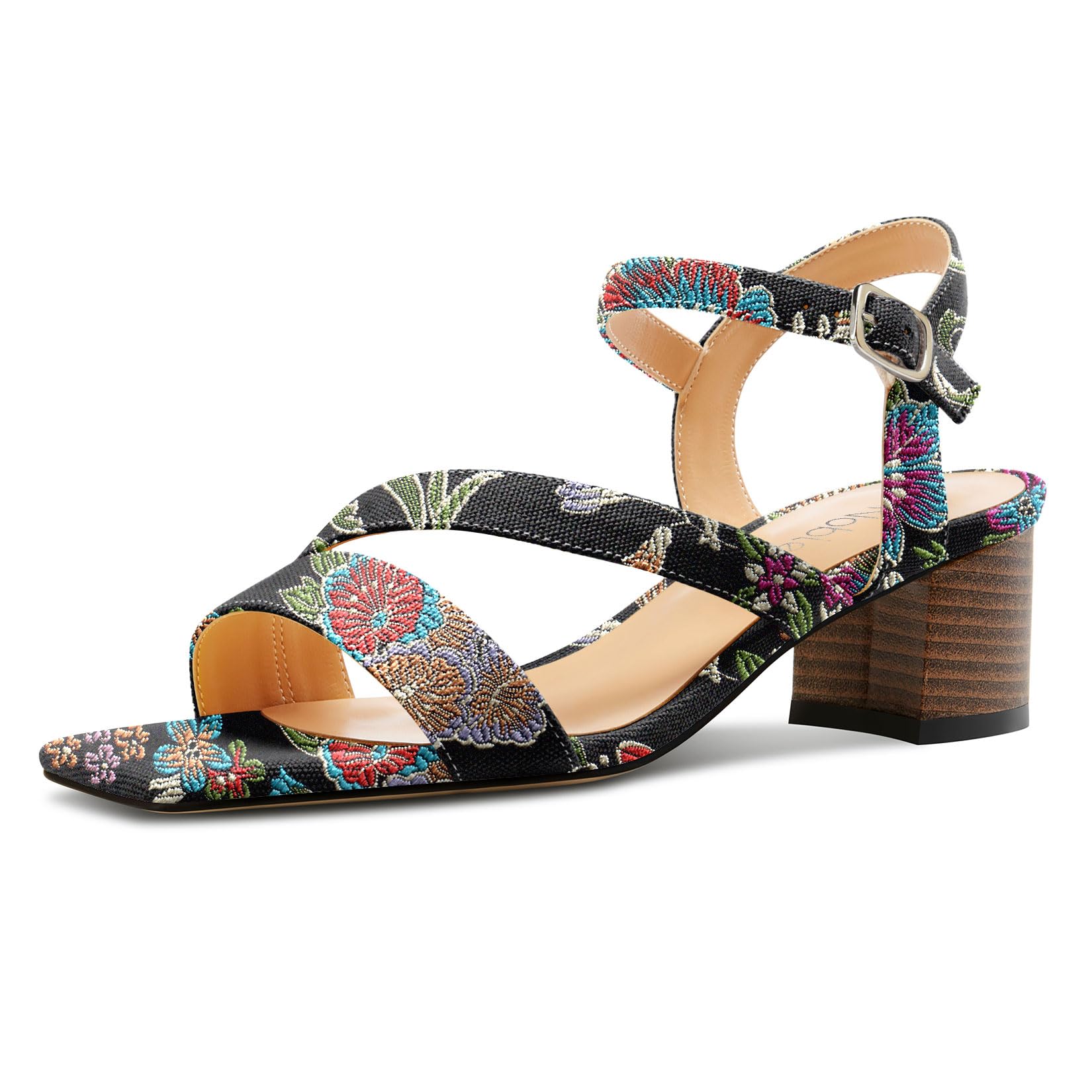 NobleOnly Donna Medio Blocco Tacco Heel Aperte sulla Punta Cinturino alla Caviglia Fibbia Sandali Casual Ufficio Denim Estate Scarpe 5 CM Heels