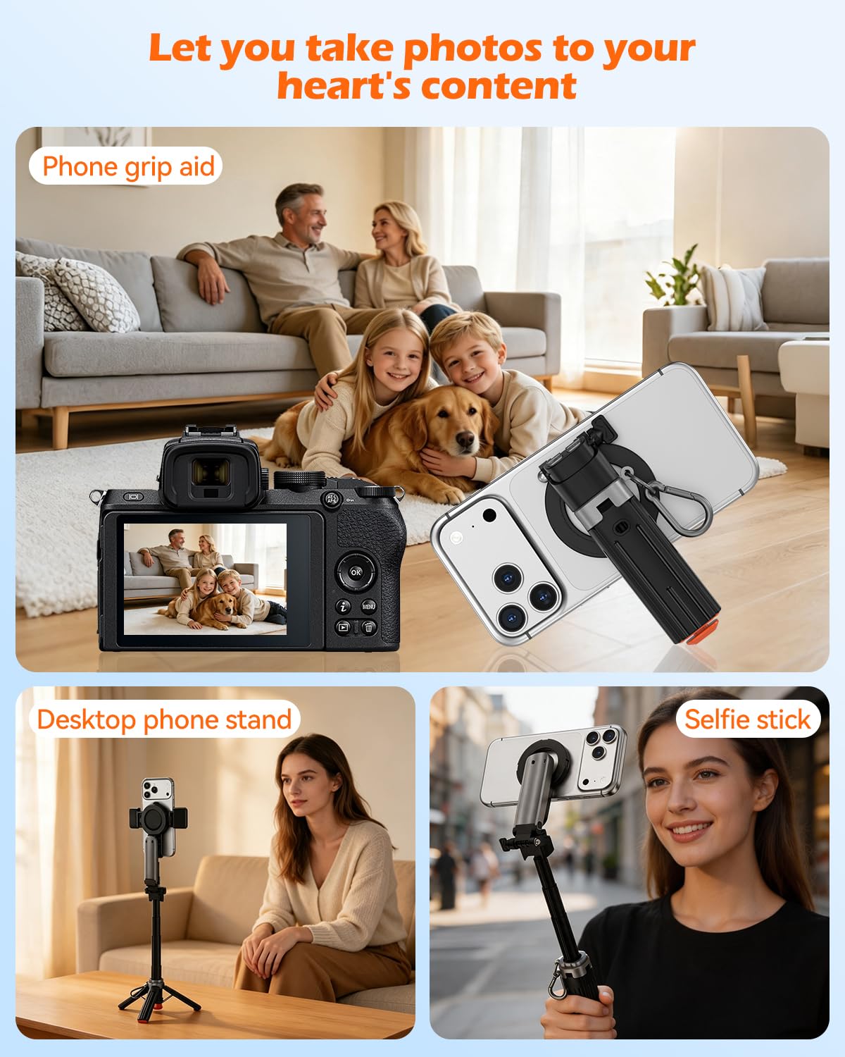 CloudValley Treppiede Selfie Stick Magnetico Mini con 2 Luci | Treppiede Telefono 4 in 1 Tasca, Rotazione 360°, Telecomando Bluetooth con Zoom Rimovibile, per iPhone Android Vlog Video