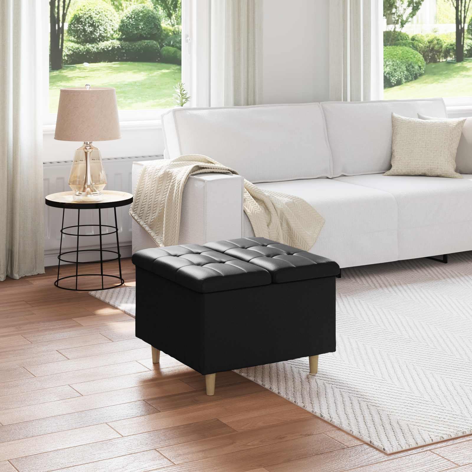 Mangloder - Sottomano portaoggetti, in ecopelle, 60 x 60 x 45 cm, con vano portaoggetti, imbottito e robusto, per soggiorno, camera da letto, corridoio, versatile come sgabello o poggiapiedi