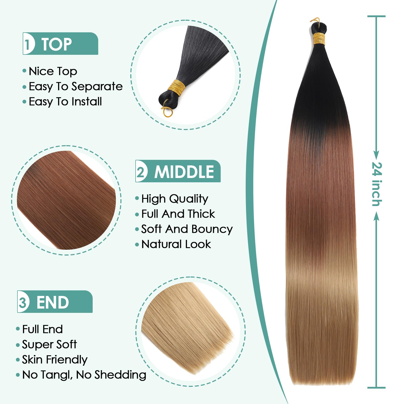 Locescsoc 28 Inch Straight Hair Extensions 150g 3 Packs Bone Straight Braiding Hair - Image 3