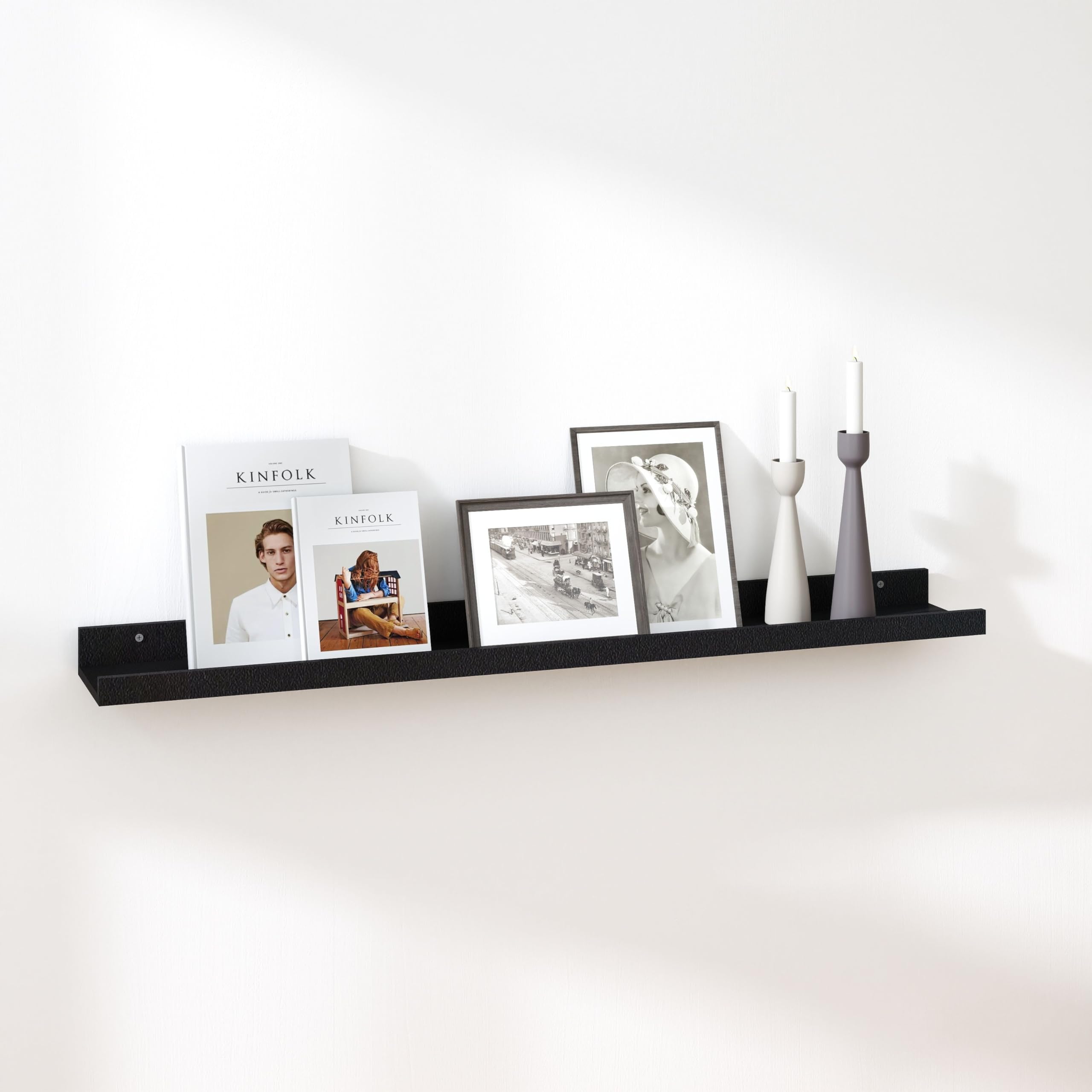 RICHER HOUSE Black Floating Shelves for Wall Set of 1, 90 CM Wood Floating Shelves Modern for Photo Ledge Display, Wall Decor, for Room Decor, Living Room, Bedroom, Bathroom, Kitchen, Laundry