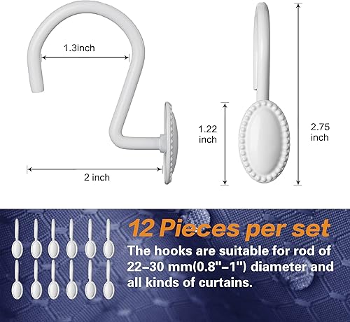 Miniatura 6 de Ganchos para cortina de ducha, anillos decorativos para cortina de ducha, ganchos de ducha de metal resistentes al óxido para baño, anillos de ducha