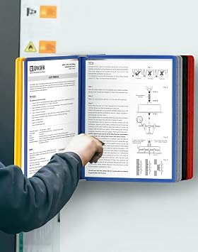 QWORK Wall Mount Reference Display System, 10 Multicolored Flip Folders for 20 Views, 8.5 x 11 Inch Document Organizer for Workshop, Restaurant Menu, Office