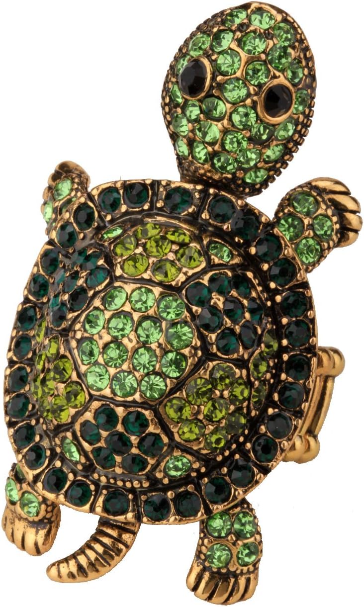Women's Wiggling Turtle Stretch Rings Fit Finger Size 7 to 9 - Elastic Soft Band Perfect for Arthritis - Lead & Nickle Free - Silk Scarf Holders - (2 H x 1-1/5 W) Inches