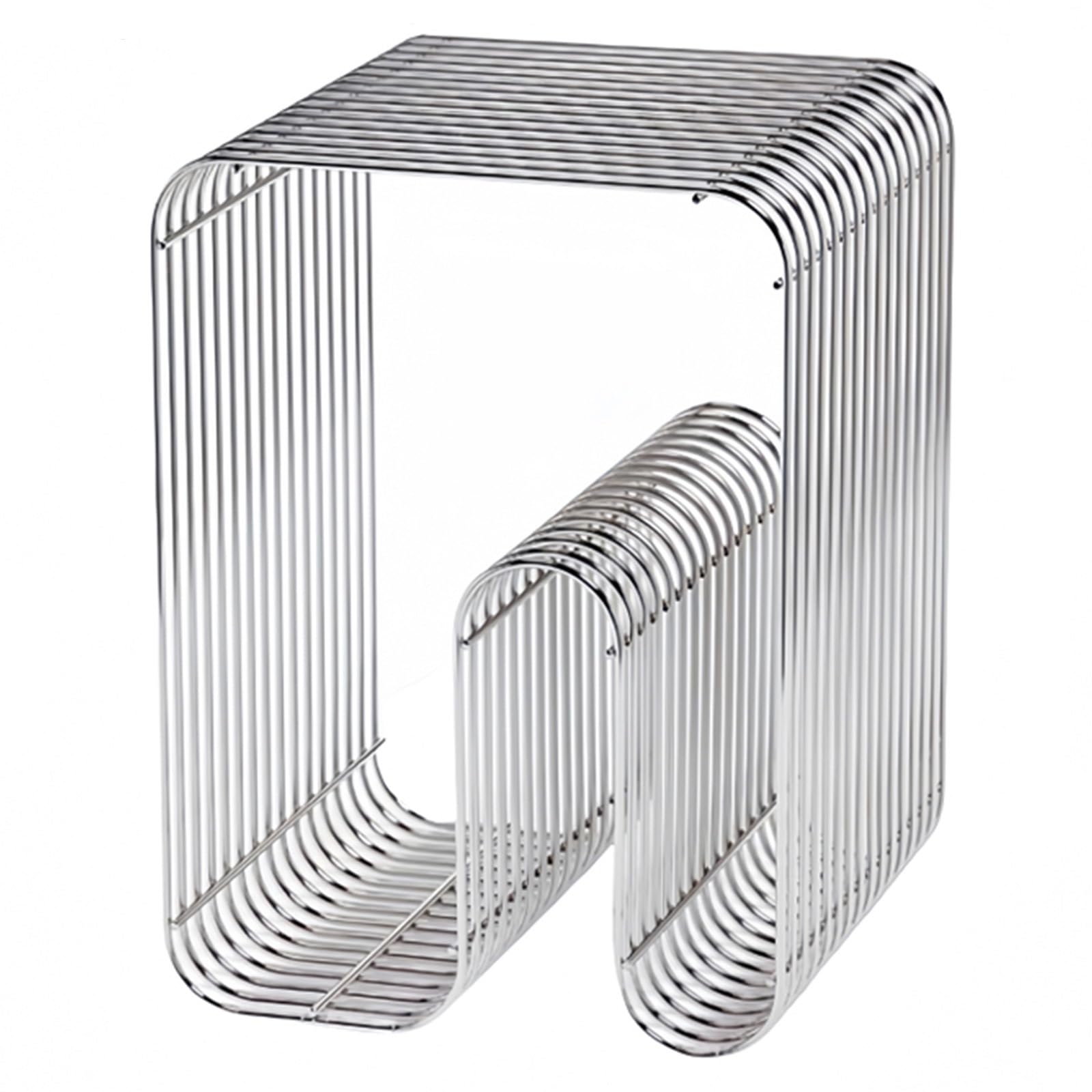 Beistelltisch aus Metall, Moderner Couchtisch, Schlichter Zeitungsständer, Kein Zusammenbau Erforderlich, for Wohnzimmer, Schlafzimmer(Silver)