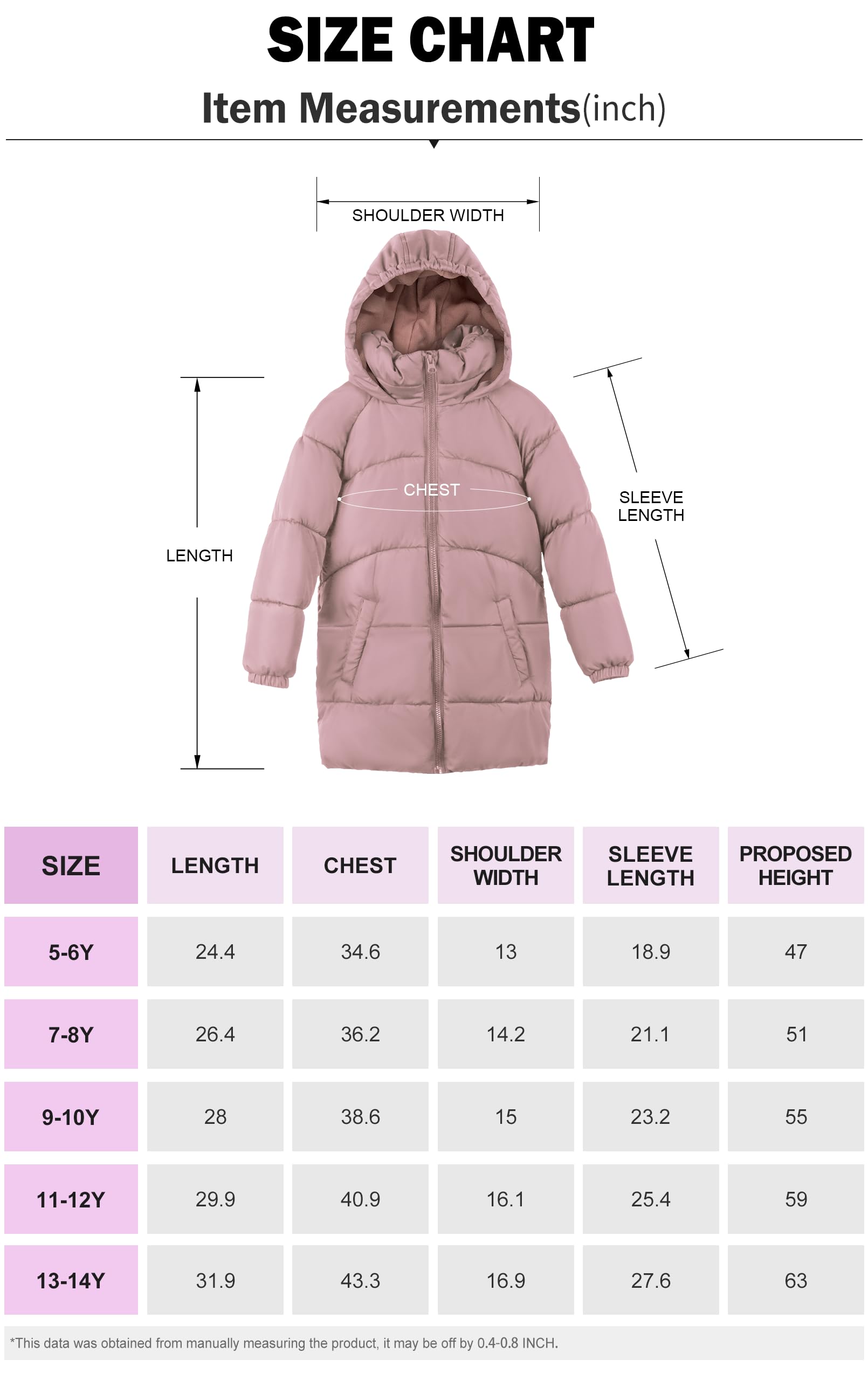 maoo garden Abrigo Ligero Acolchado Largo de Invierno para Niñas Chaqueta de lana Suave Acolchada Gruesa con Capucha
