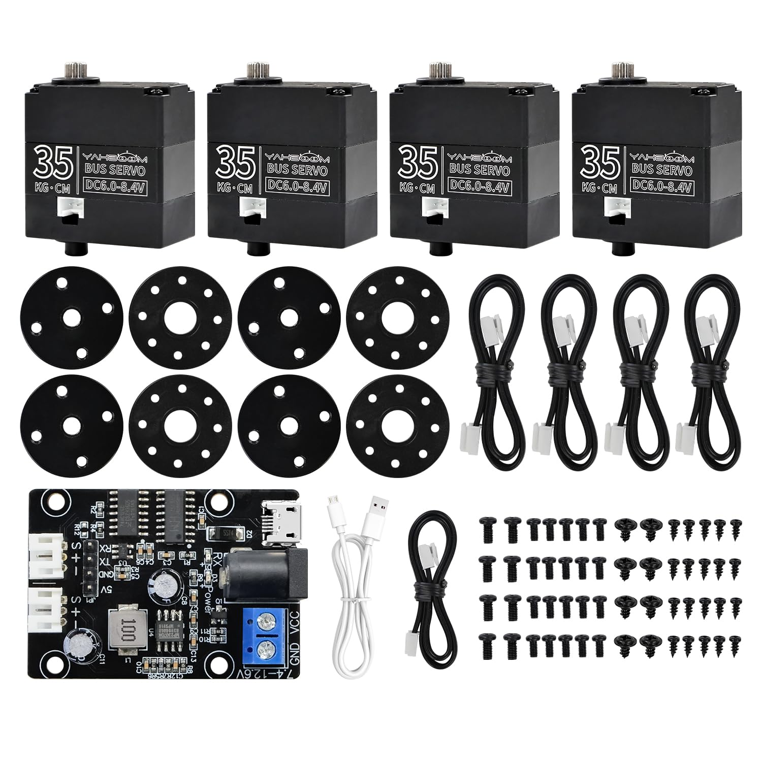 Yahboom 35KG Servo Metal Gear Digital Servo*4+ Drive Debugging Board Full Metal Shell 270°High Torque Servo, with for Remote Control Robots, Car Crawler Robots