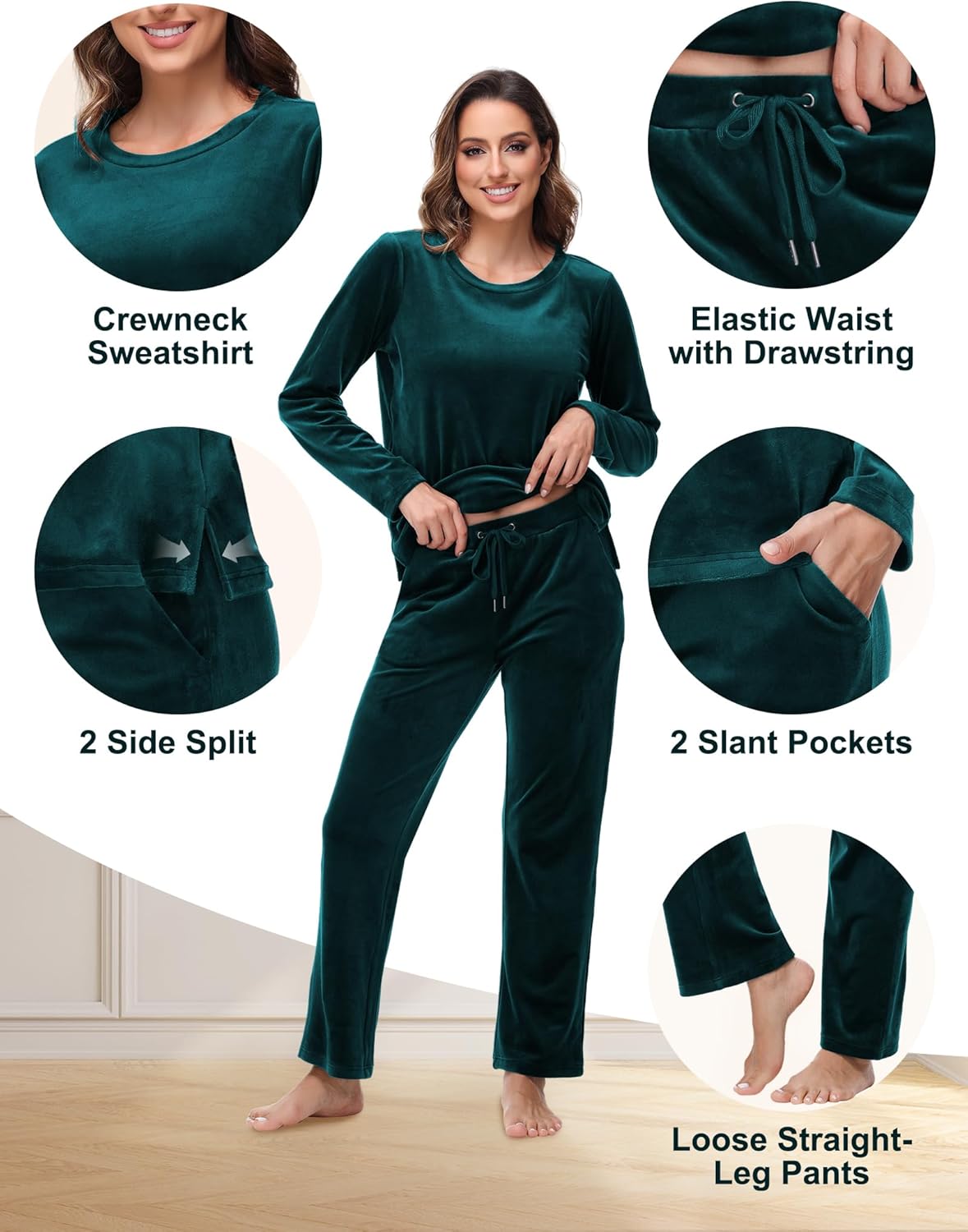 ROYAL MATRIX Womens Velour Sweatsuit, 2 Pieces Velour Tracksuit Jogging Lounge Pajama Set Velvet Sweatshirt and Pants - Image 4