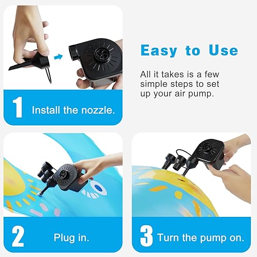 Miniatura 7 de Bomba de aire eléctrica para inflables, bomba de aire portátil de llenado rápido con 3 boquillas, 110-120 V, bombas de inflador y desinflador para