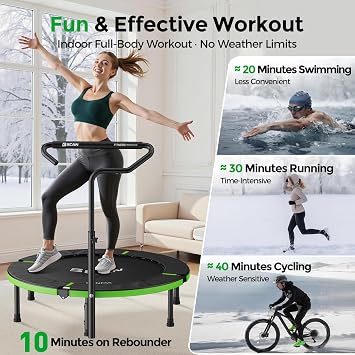 BCAN 40/38 Foldable Mini Trampoline, Rebounder Trampoline for Adults, U/T Adjustable Foam Handle, Exercise Rebounder for Adults Indoor/Garden Workout, Max Load 330lbs/440lbs