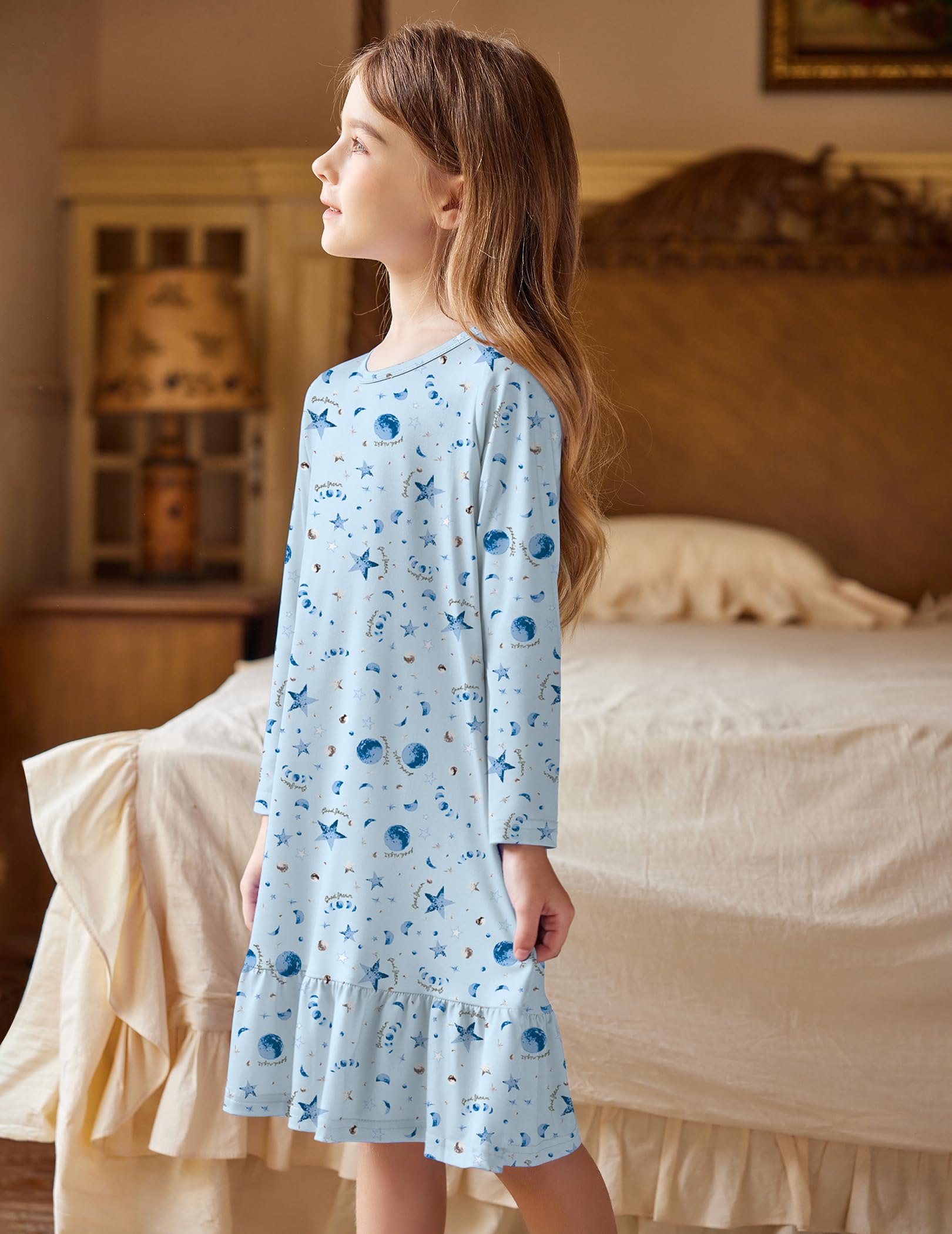 Arshiner Nachthemd Mädchen Langarm Schlafanzug Kinder Schlafkleid Rundhals Nachtkleid Winter Nachtwäsche für Mädchen A-Linie Nightdress 4-12 Jahre