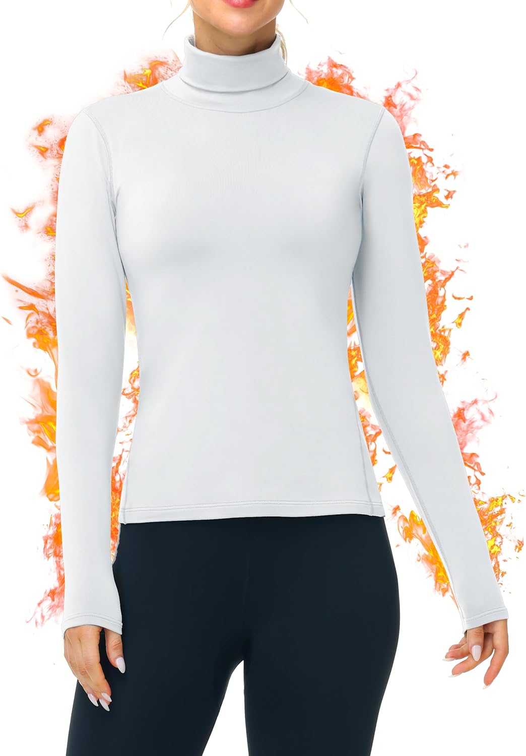 Roadbox Womens Thermal Underwear Tops, Turtleneck Warm Fleece Lined Long Sleeve Shirts, Winter Cold Weather Ski Base Layer