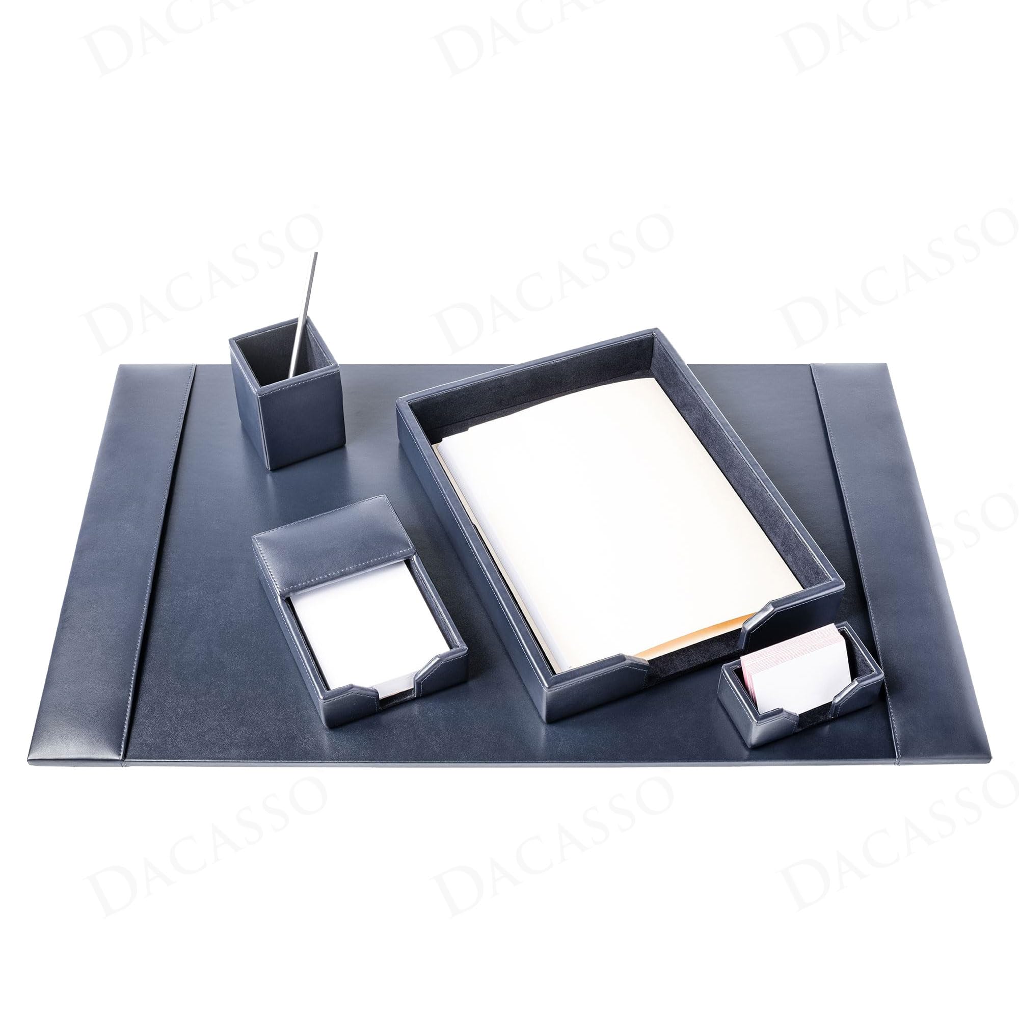 Set da scrivania in pelle 5 pezzi, colore blu navy