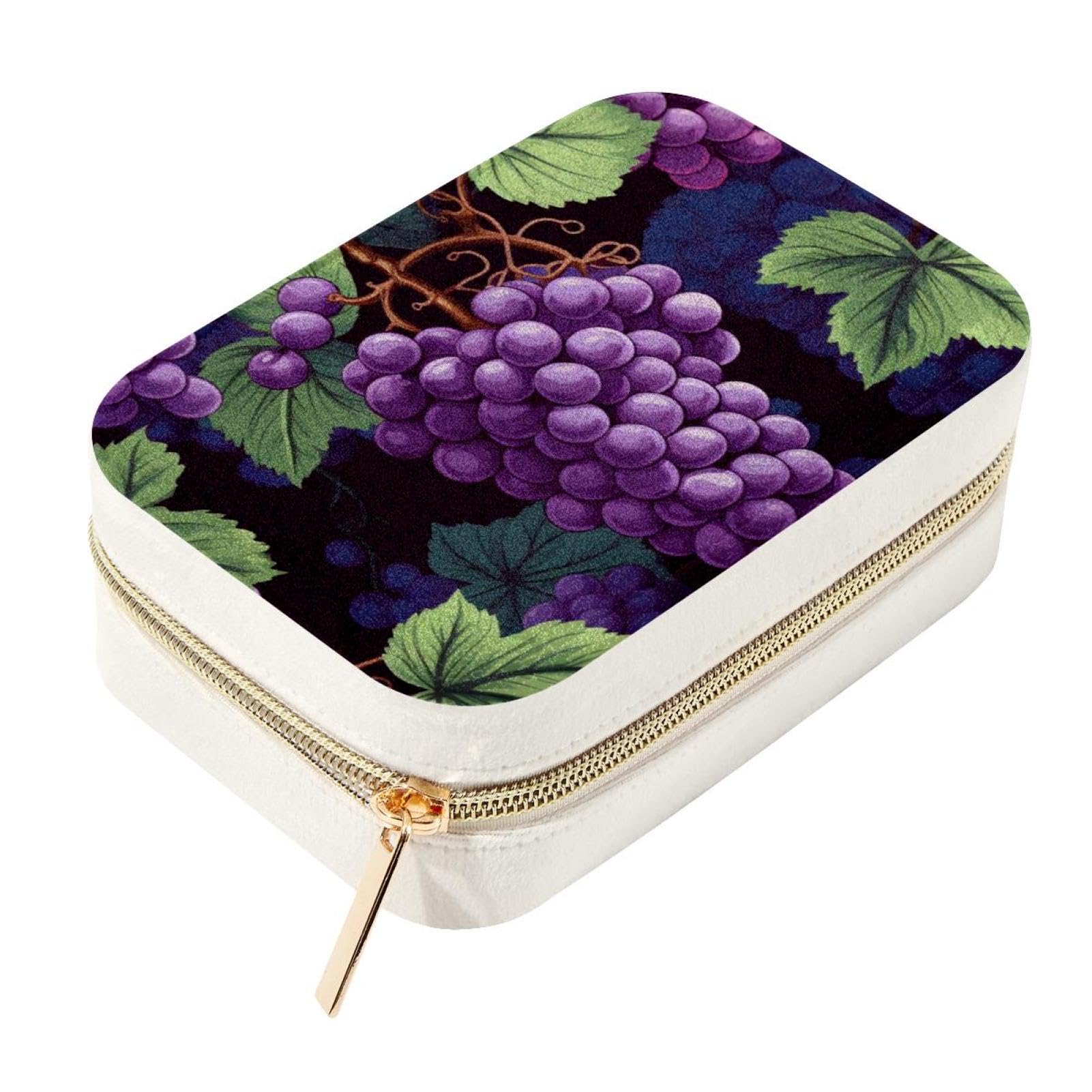 Boîte à bijoux motif raisin, grand organiseur double couche pour voyage