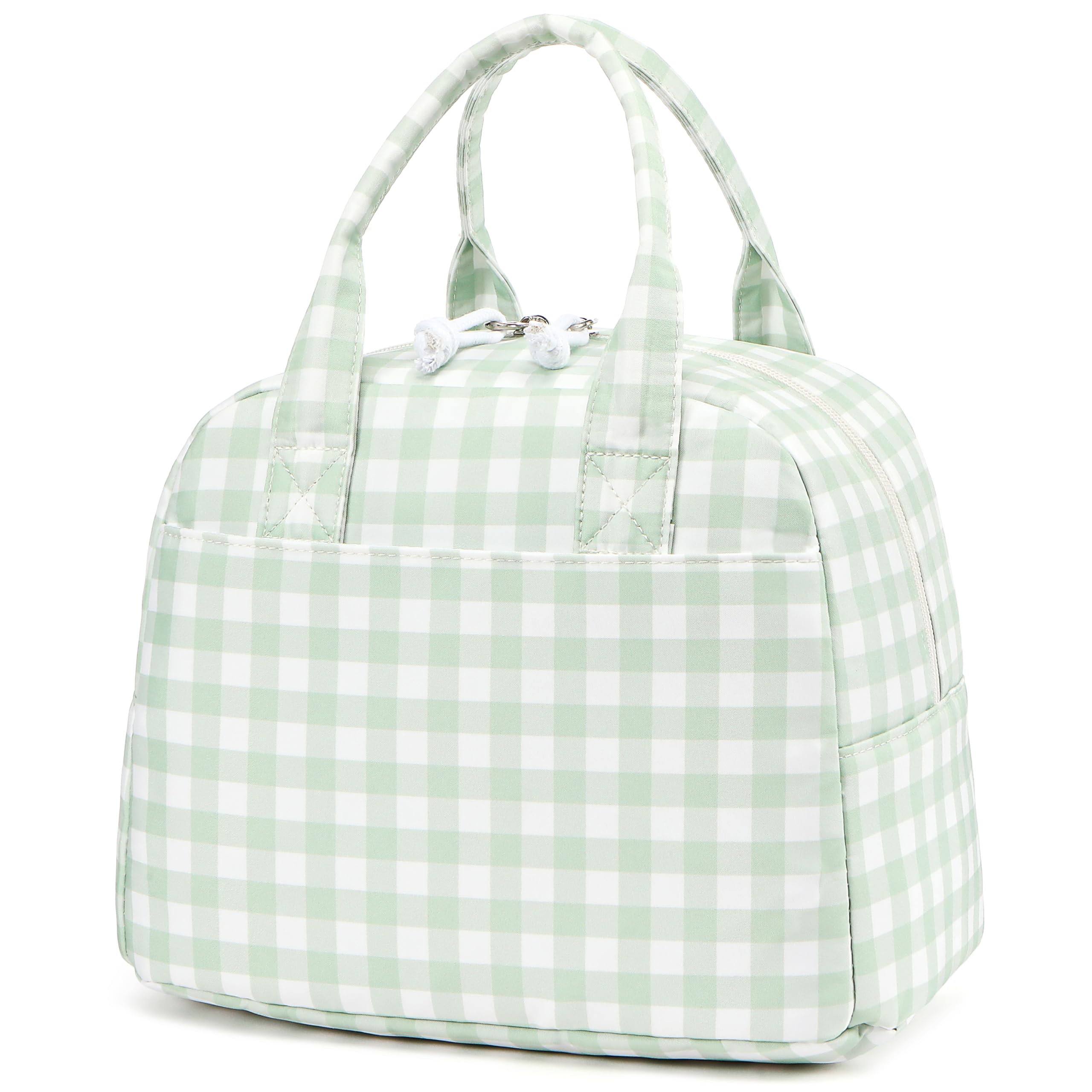 LOVELYWIND Lunch Box for Women, Insulated Lunch Bag, Green Gingham Tote
