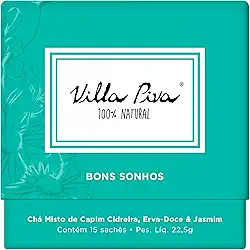 Villa Piva, Chá para infusão, Bons sonhos, Sabor blend de Chá de Capim Cidreira, Melissa, Hortelã, Erva-Doce, Camomila & Jasmim, 15 saches