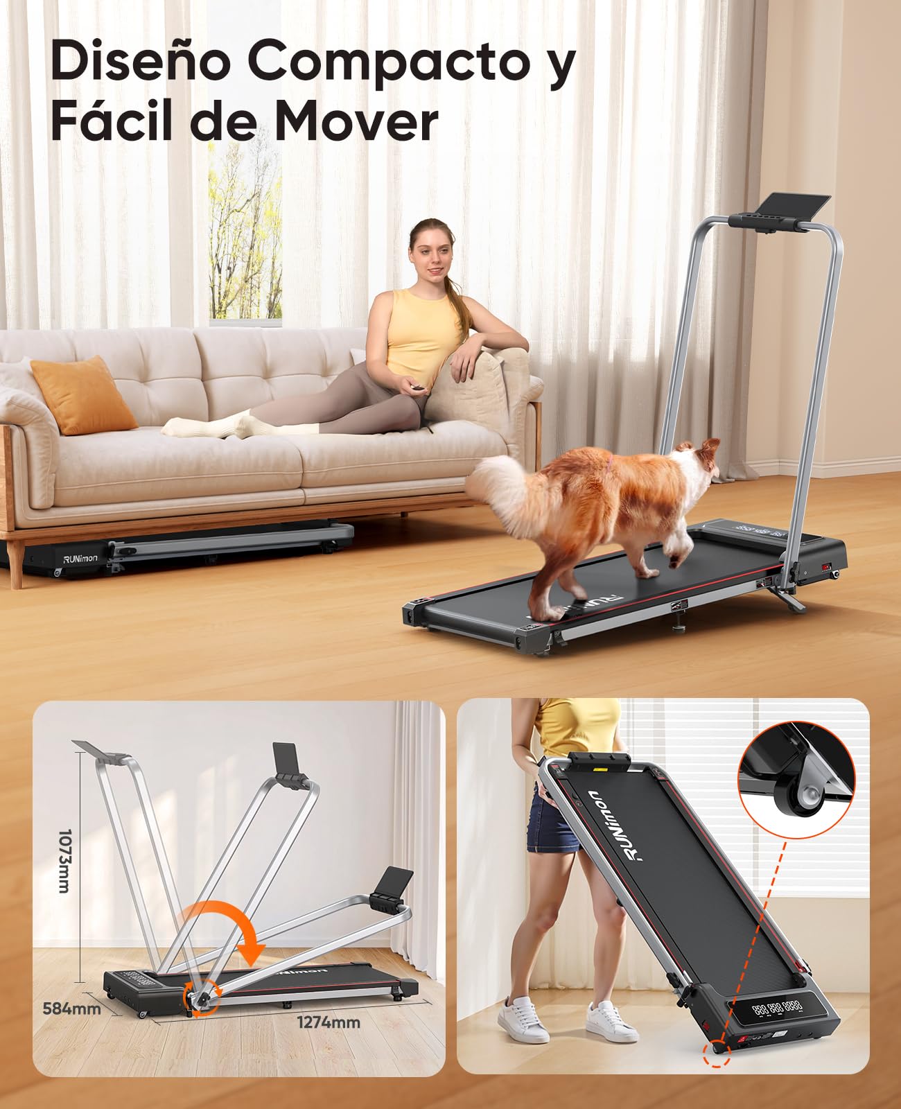 Cinta de Correr 6 en 1 con Inclinación,Walking Pad de hasta 12 km/h con Pendiente del 9%,Cinta de Correr Plegable de 2,5 HP para Oficina,Doble Pantalla LED,Capacidad de 120 kg