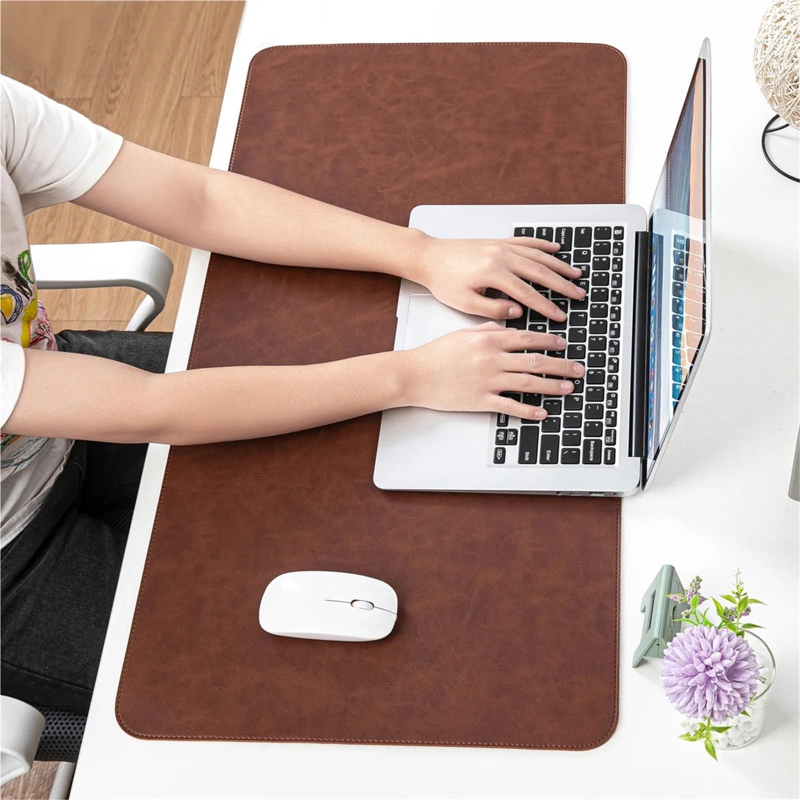 Schreibtischunterlage, wasserdicht, PU-Mauspad, Schreibtischunterlage, Schutzhülle, großes Mauspad, Computer-Laptop, rutschfest, leicht zu reinigende Tastaturmatten Für Büro und Zuhause(Light Gray,45X