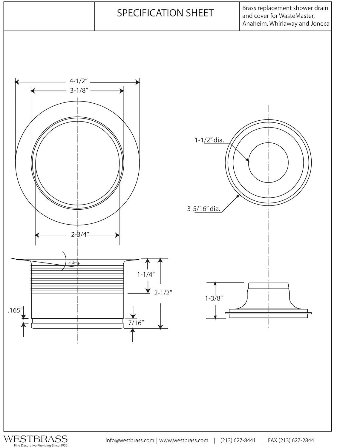 Westbrass A2105-12 3-1/2" EZ-Mount Brass Kitchen Sink Waste Disposal Drain Flange and Stopper, Oil Rubbed Bronze
