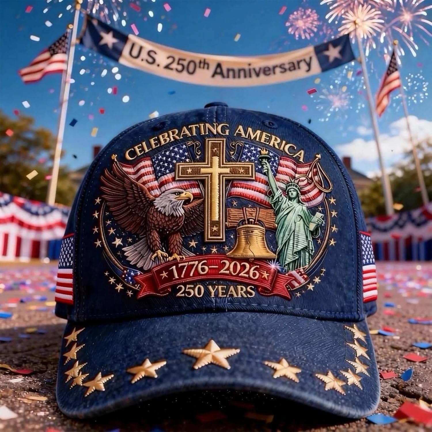 Eagle & Liberty & Cross,Celebrating America 250th Anniversary Baseball,Tribute Cap for Men & Women Patriotic Hats - Image 2