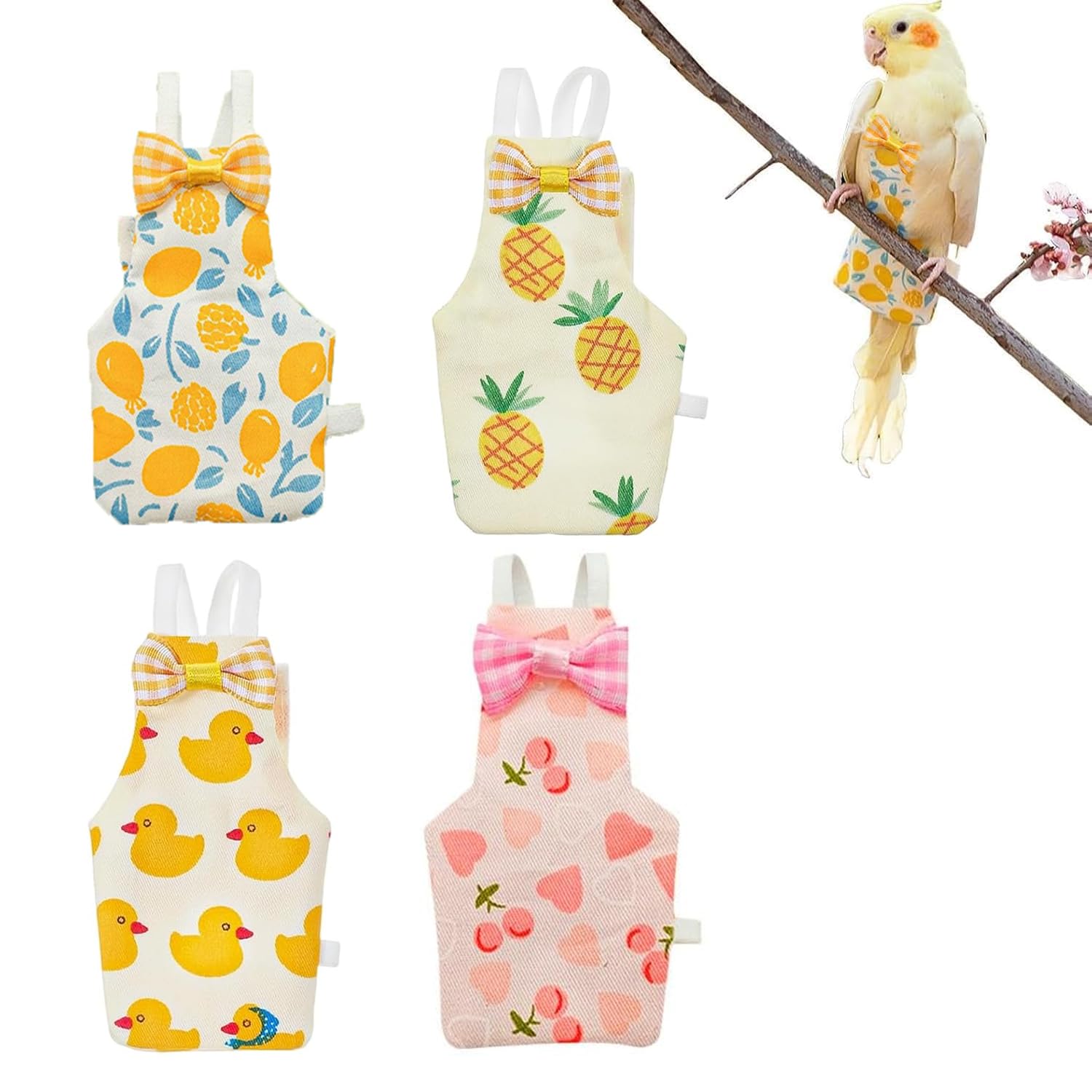 4 Pcs Reusable Parrot Diaper – Adjustable Washable Bird Flight Suit for Budgie, Conure & Parakeet (5 x 9.5 cm) | Cute Bird Diaper for Small Birds