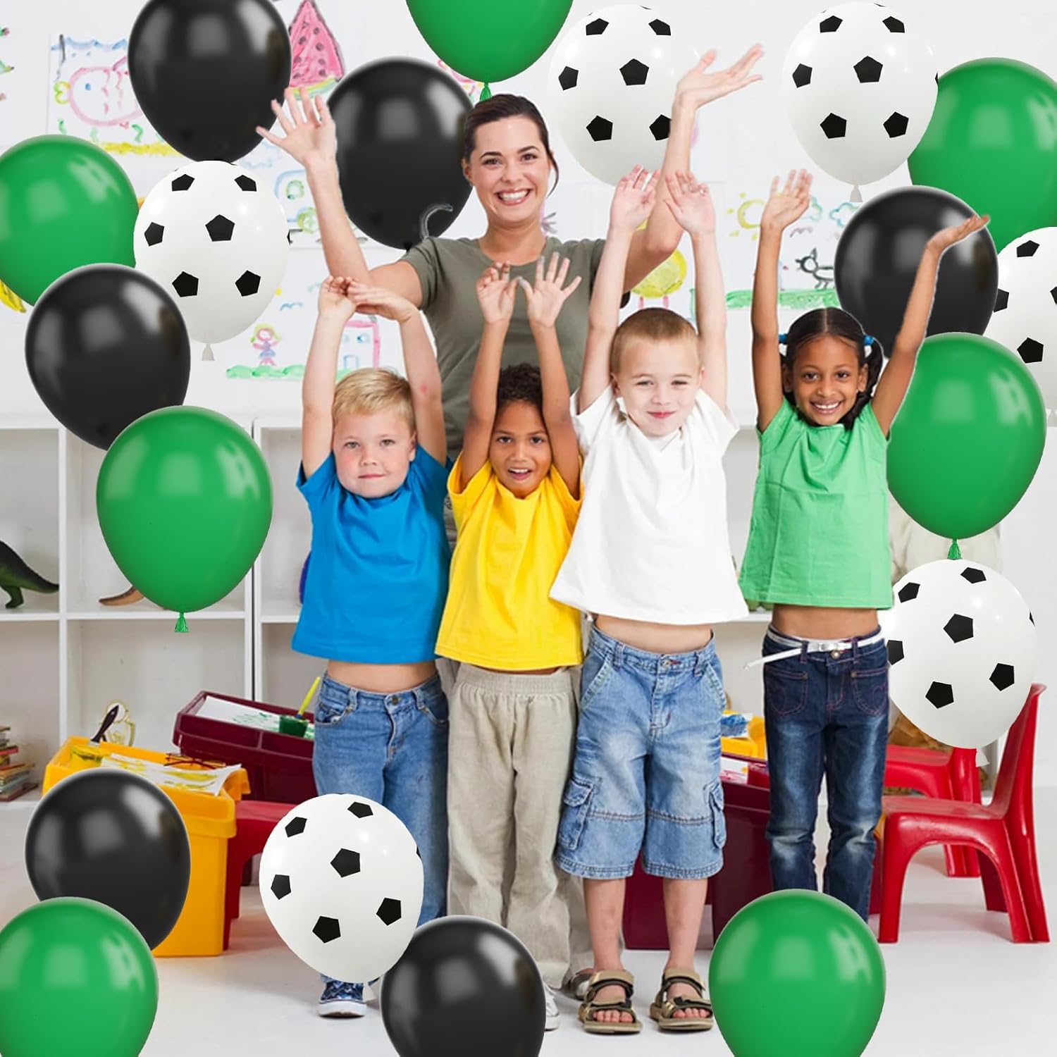 Football Balloons, 12 Inch Green Black White Latex Soccer Printed Balloons With Ribbons for Boys Football Party Sports Anniversary Baby Shower Decorations - Image 4