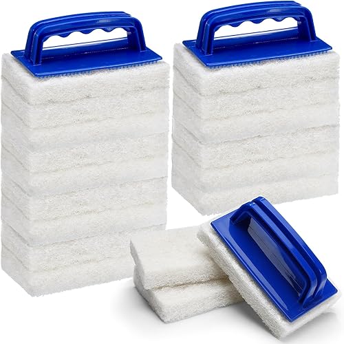 Maxdot Juego de 18 piezas de fregaderos de baño con asas, incluye 15 almohadillas de fregado de baño, 3 fregadores de bañera con asa, removedor de